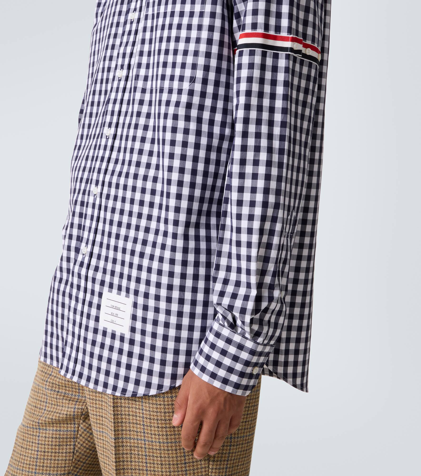 Stripe Oxford Armband gingham cotton shirt - 7