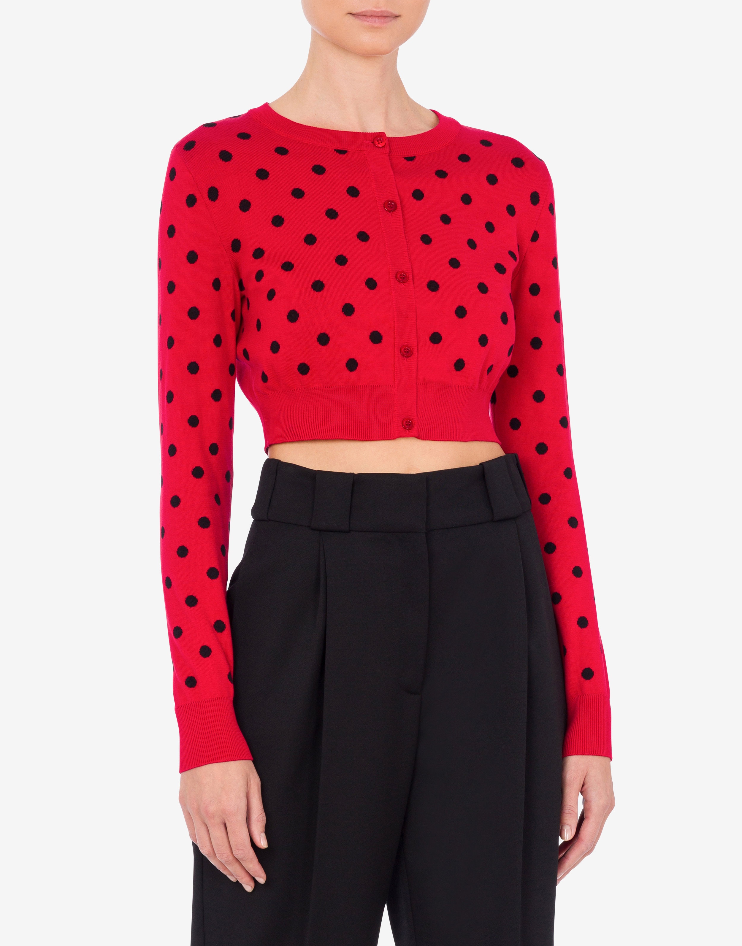 ALLOVER POLKA DOTS KNITTED CROPPED CARDIGAN - 2