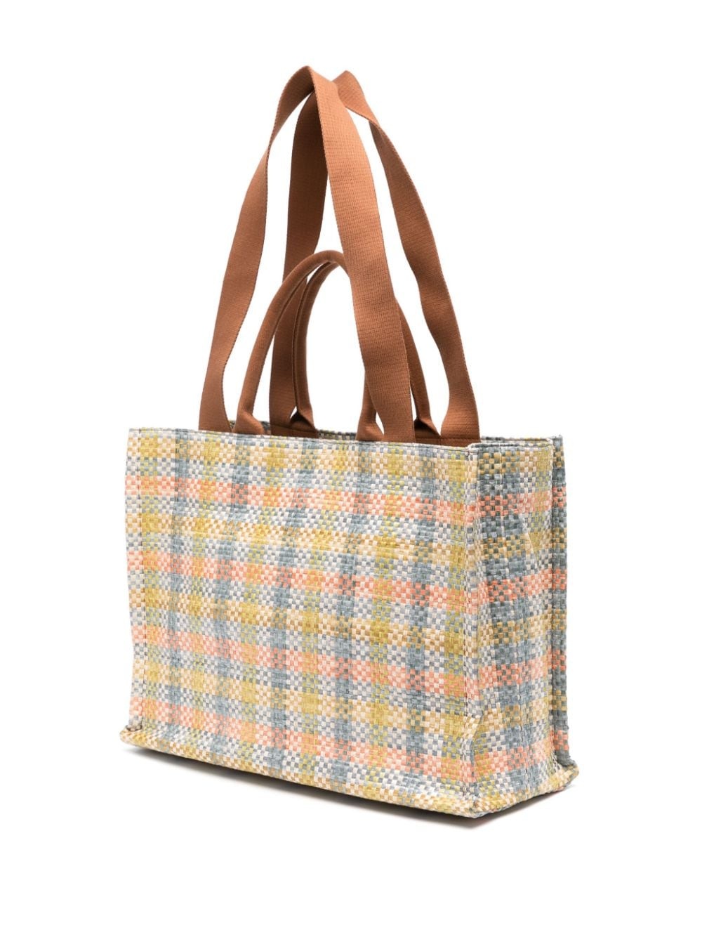 checkerboard raffia tote bag - 3