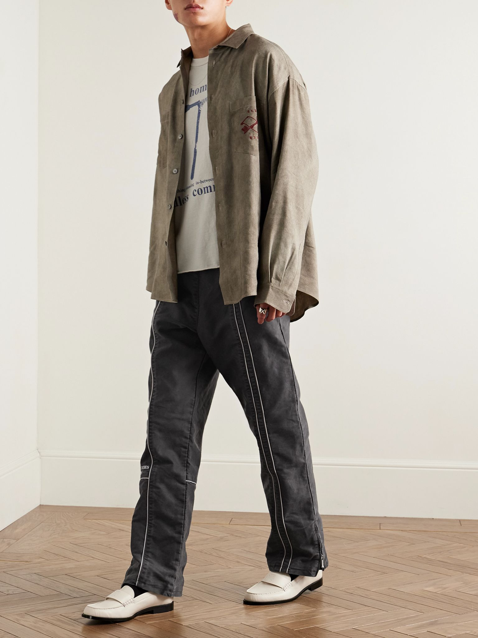 Straight-Leg Logo-Embroidered Panelled Cotton Track Pants Black - 2