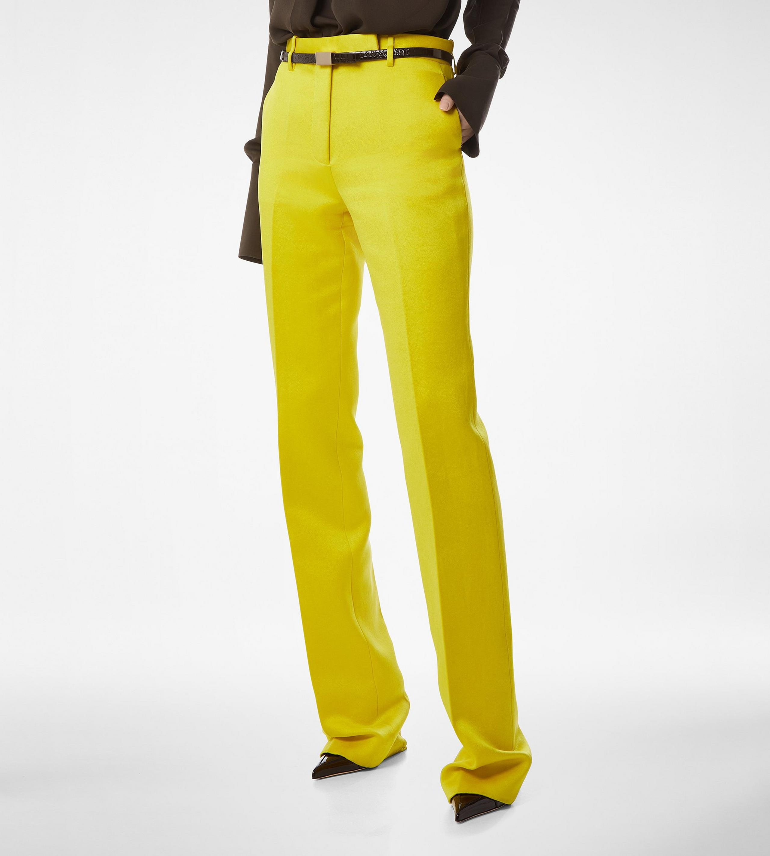 WASHED COTTON SILK BLEND DUCHESSE TAILORED STRAIGHT PANTS - 4