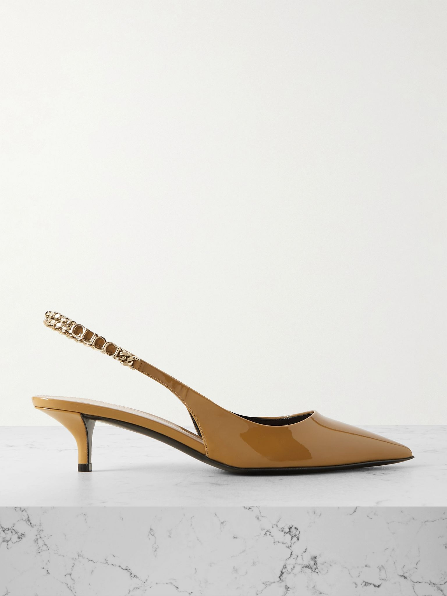 Signoria embellished patent-leather slingback pumps Sand - 1