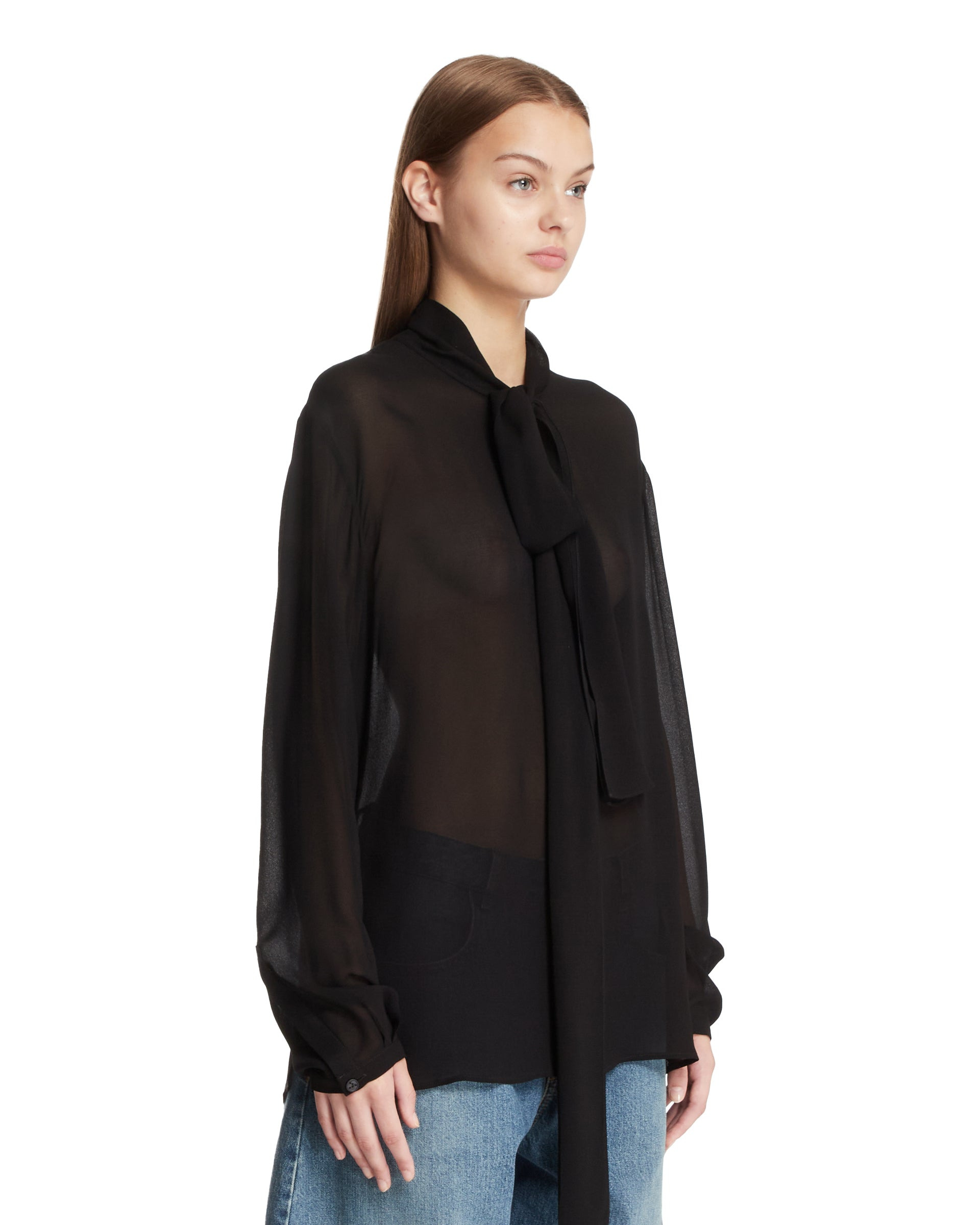 Black Georgette Lavalliere Neck Blouse - 4
