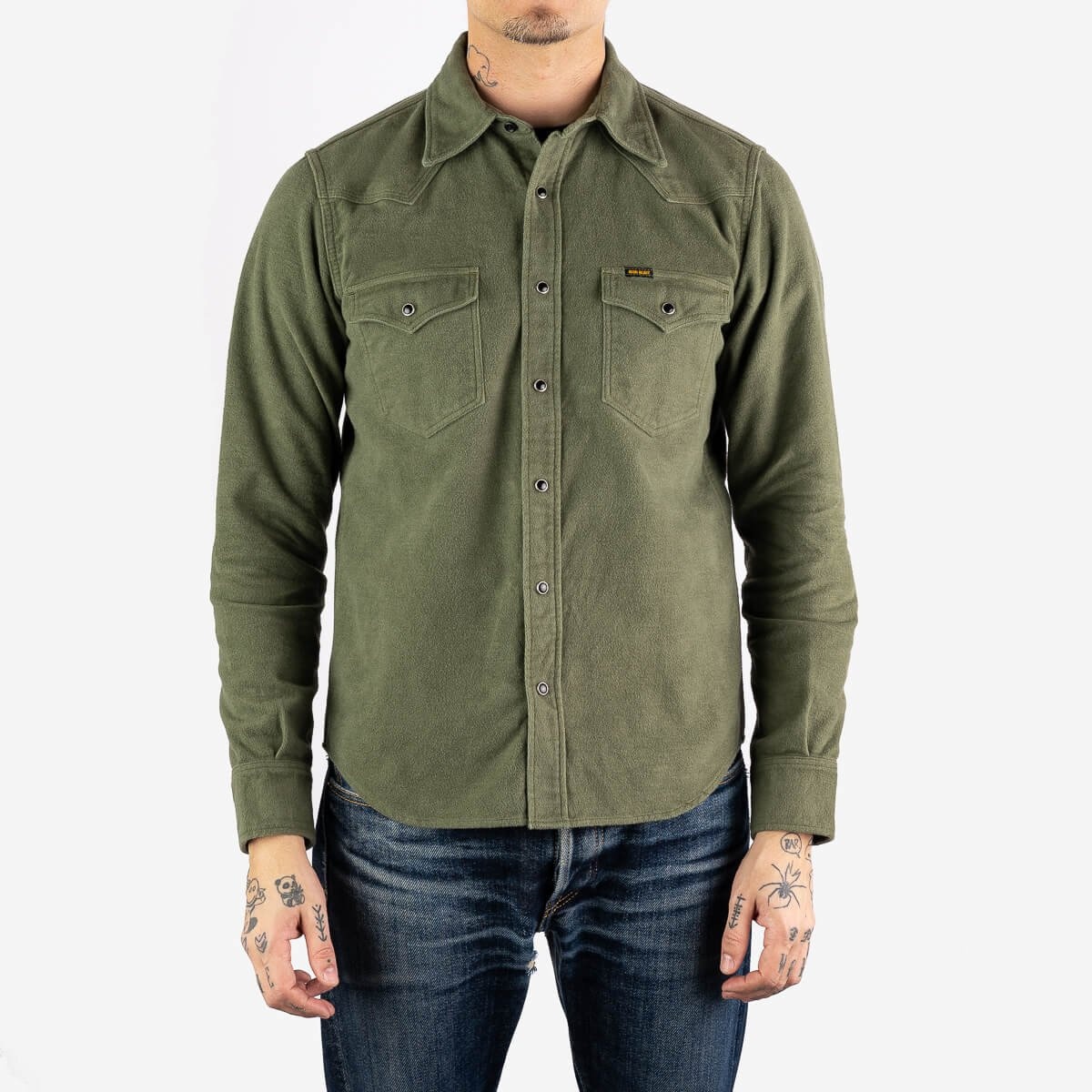 IHSH-330-ODG 9oz Raised Whipcord Western Shirt - Olive - 2