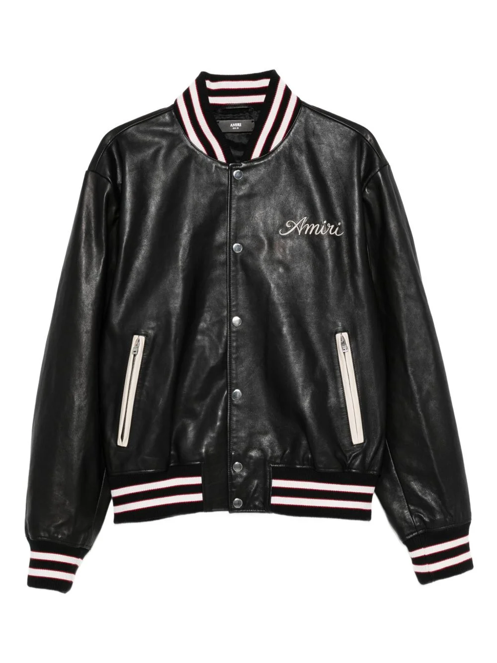 embroidered leather varsity jacket - 1