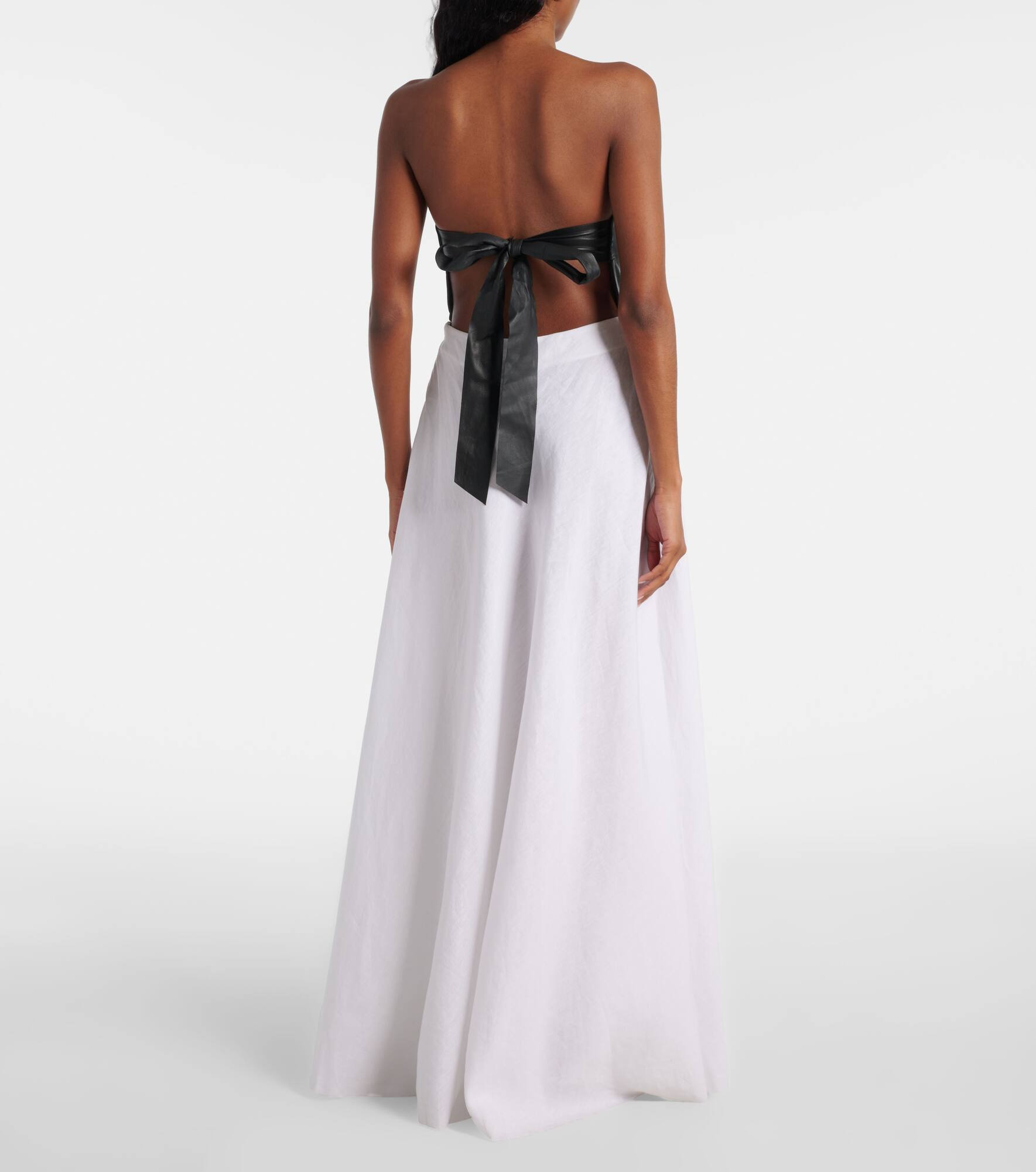 Neferu leather-trimmed linen maxi dress - 3