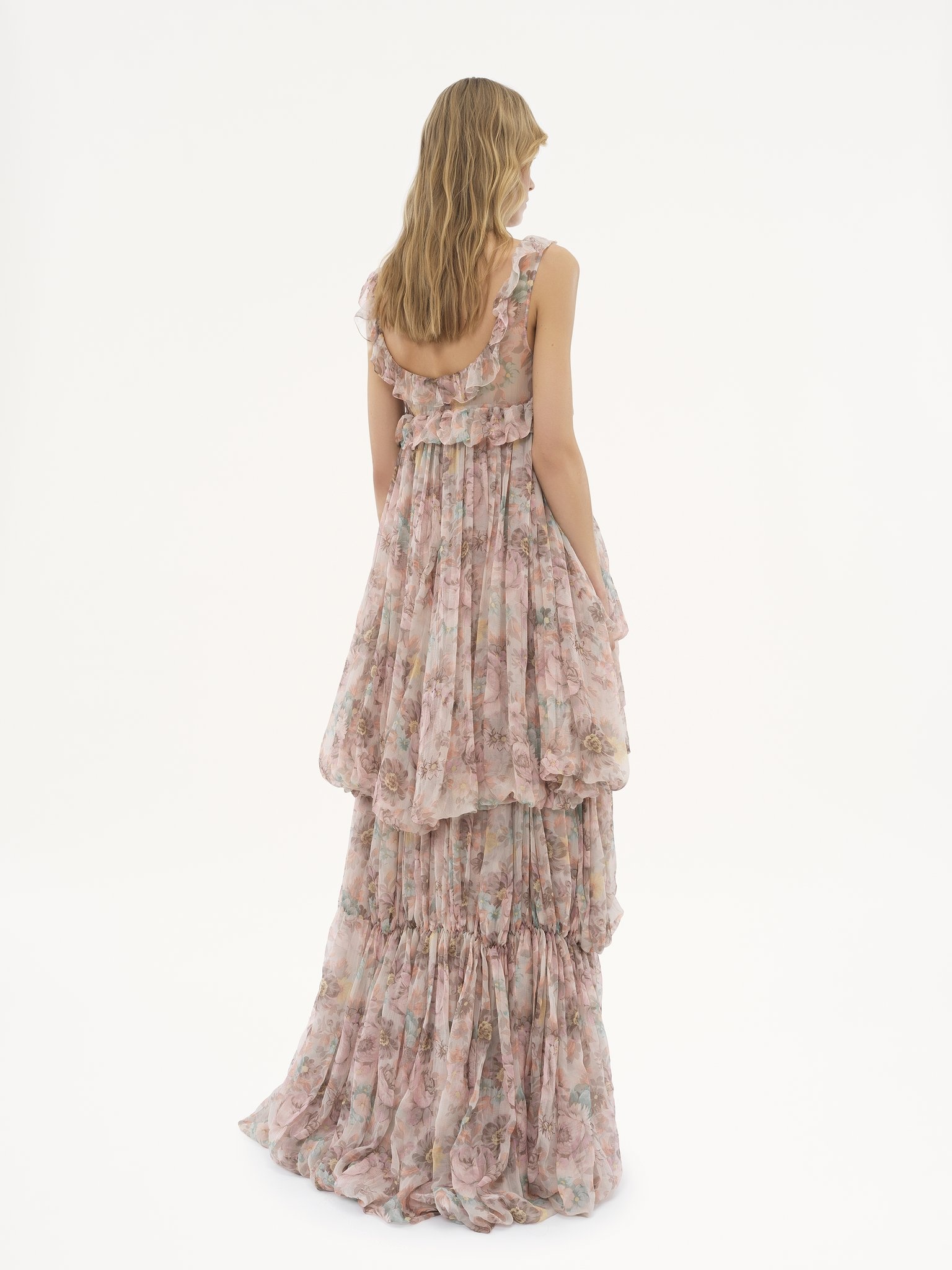 HIGH-LOW RUFFLED DRESS IN SILK MOUSSELINE - 6