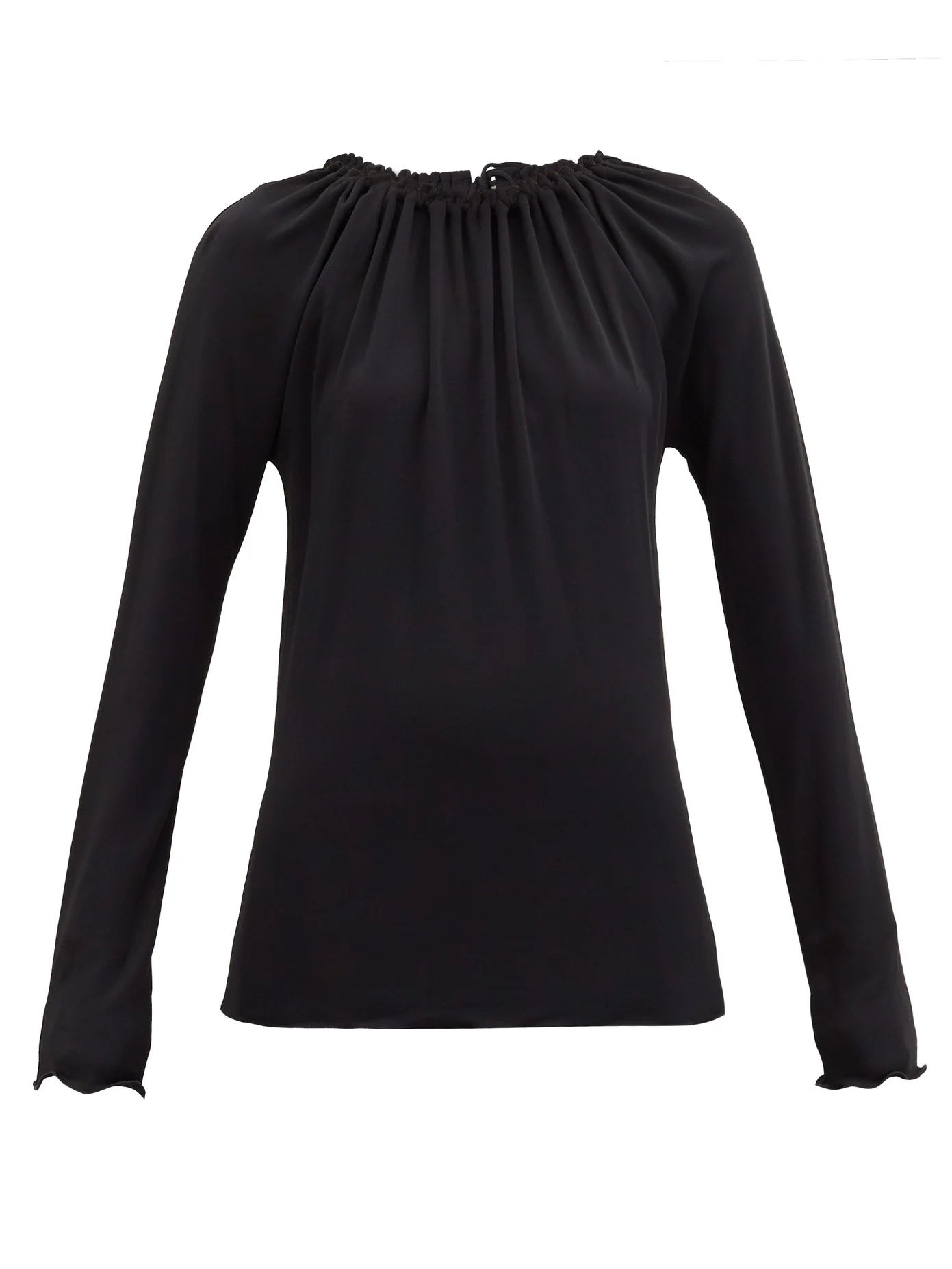 Gathered-neckline crepe blouse - 1