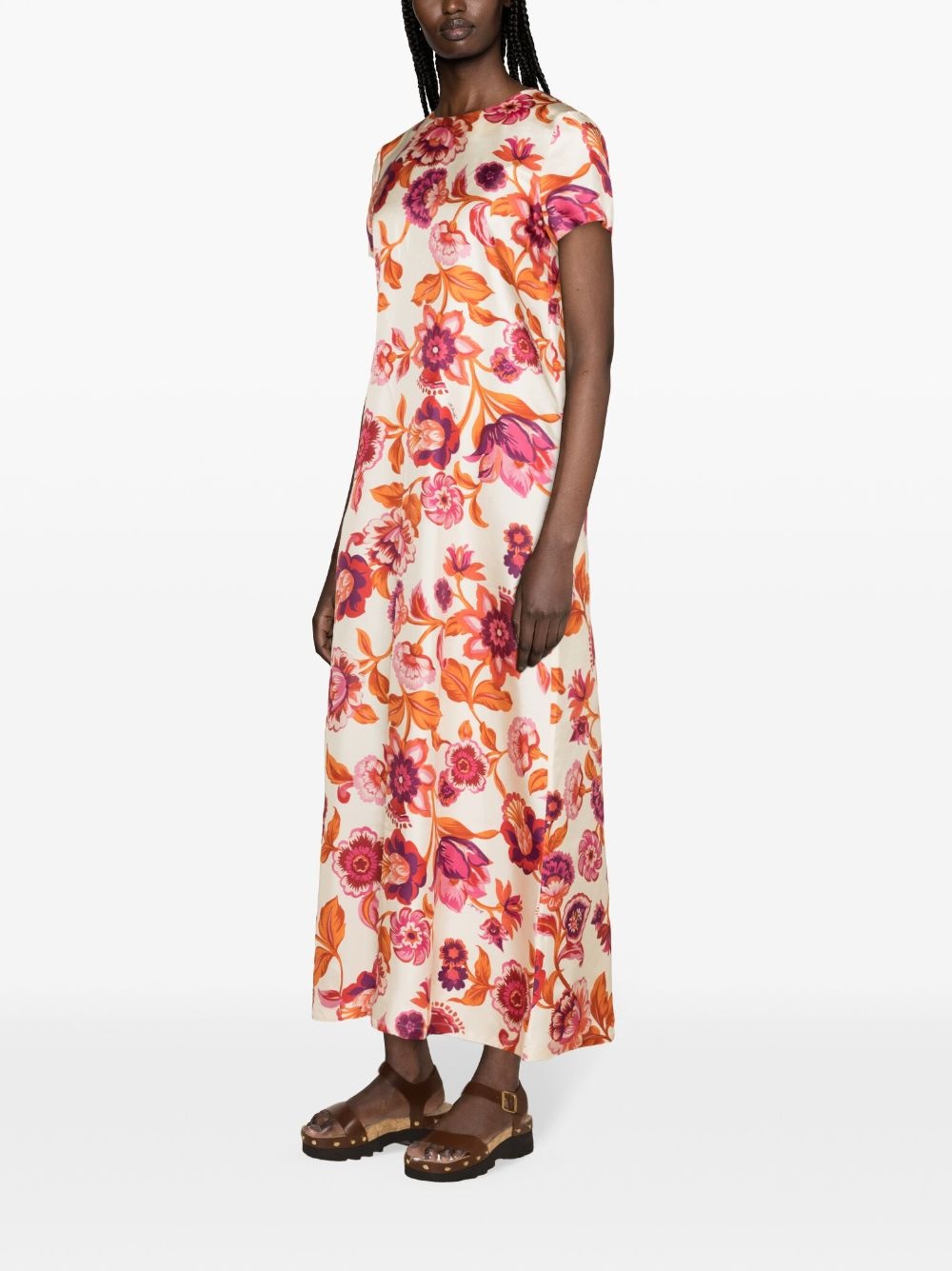 floral-print silk swing dress - 3
