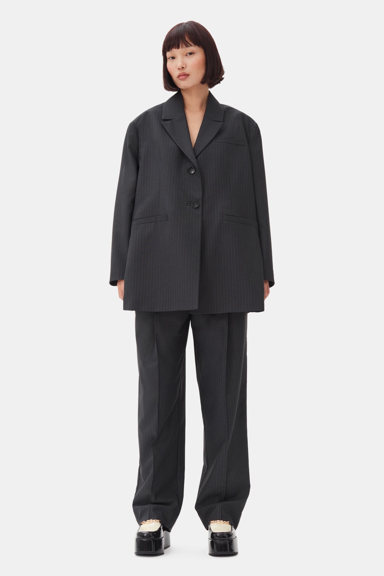 CHARCOAL STRIPE SUITING OVERSIZED BLAZER - 3