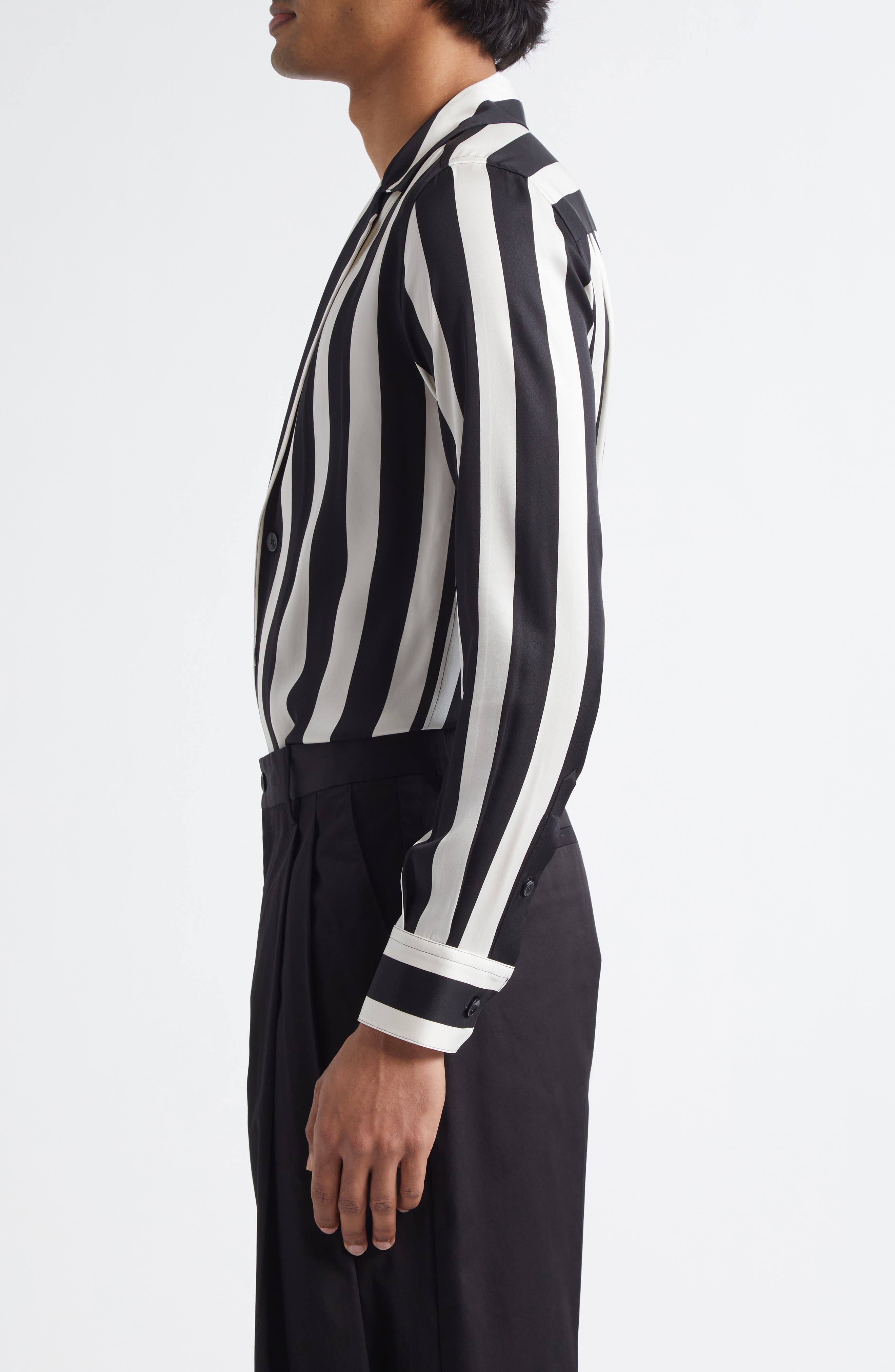 Dolce&Gabbana Stripe Stretch Silk Charmeuse Button-Up Shirt in Haxrn Riga Grande Nero/Bco at Nordstr - 4