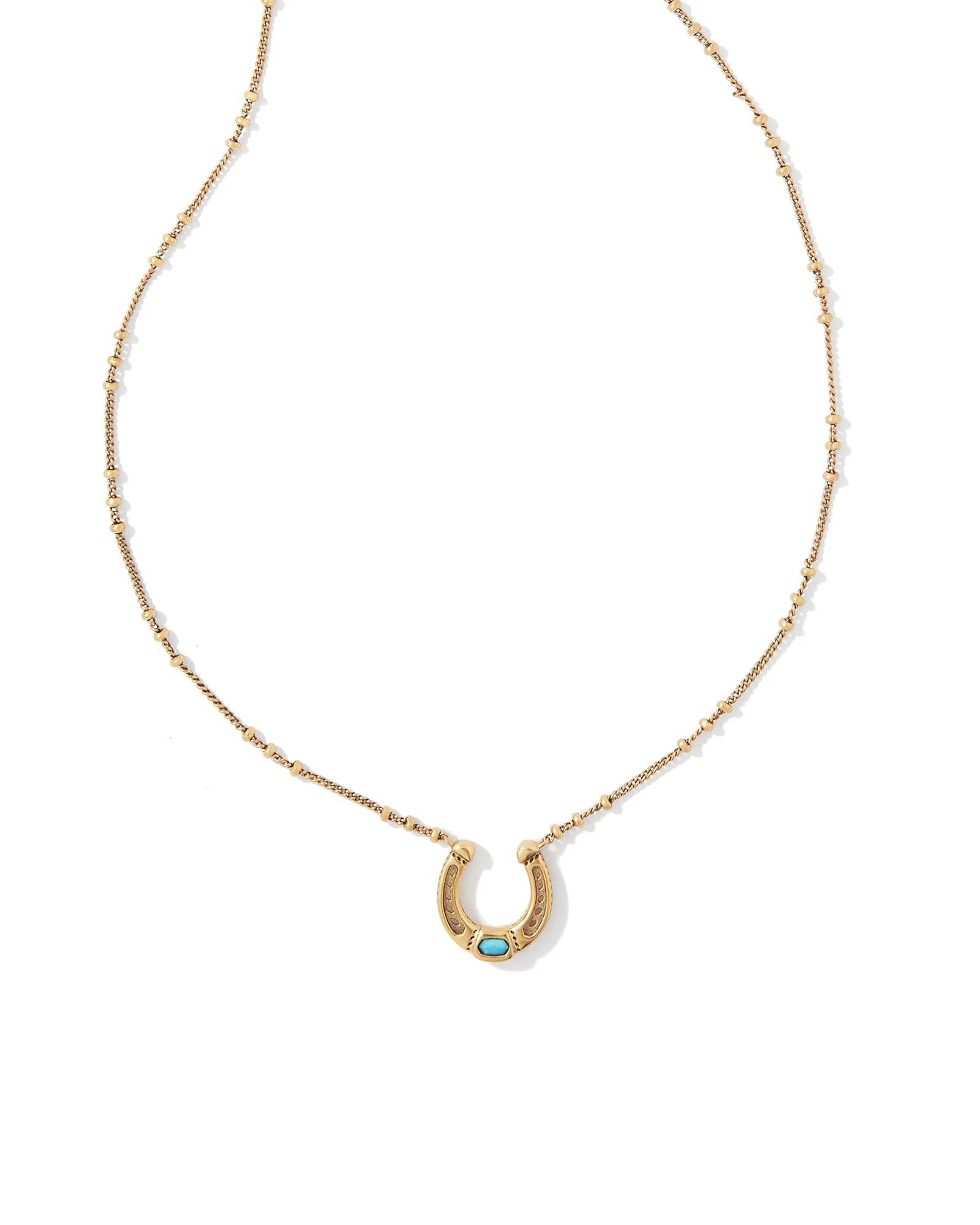 Noble Vintage Gold Horseshoe Pendant Necklace in Variegated Dark Teal Magnesite - 1