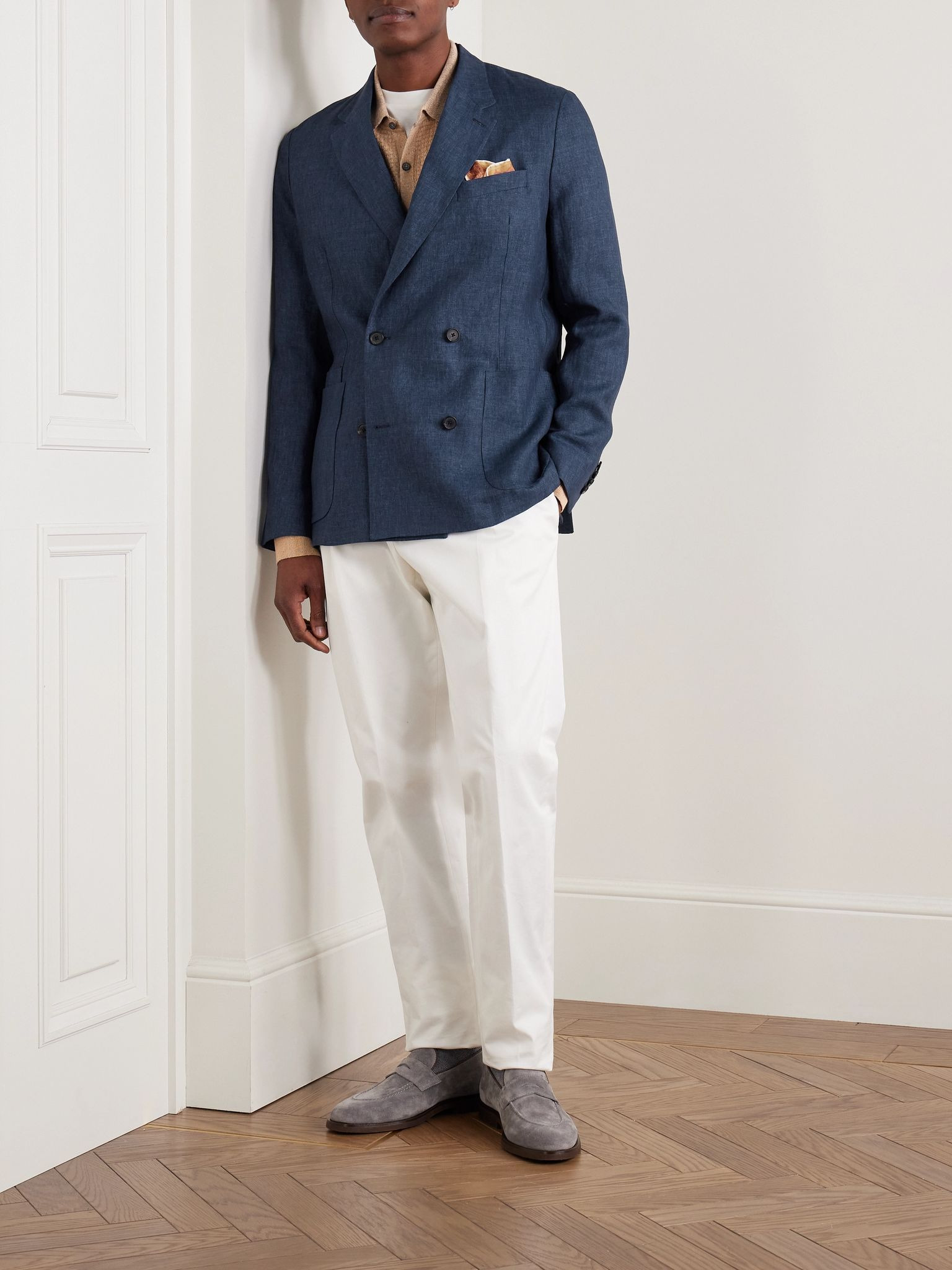 Delave Unstructured Double-Breasted Linen Blazer Navy - 2