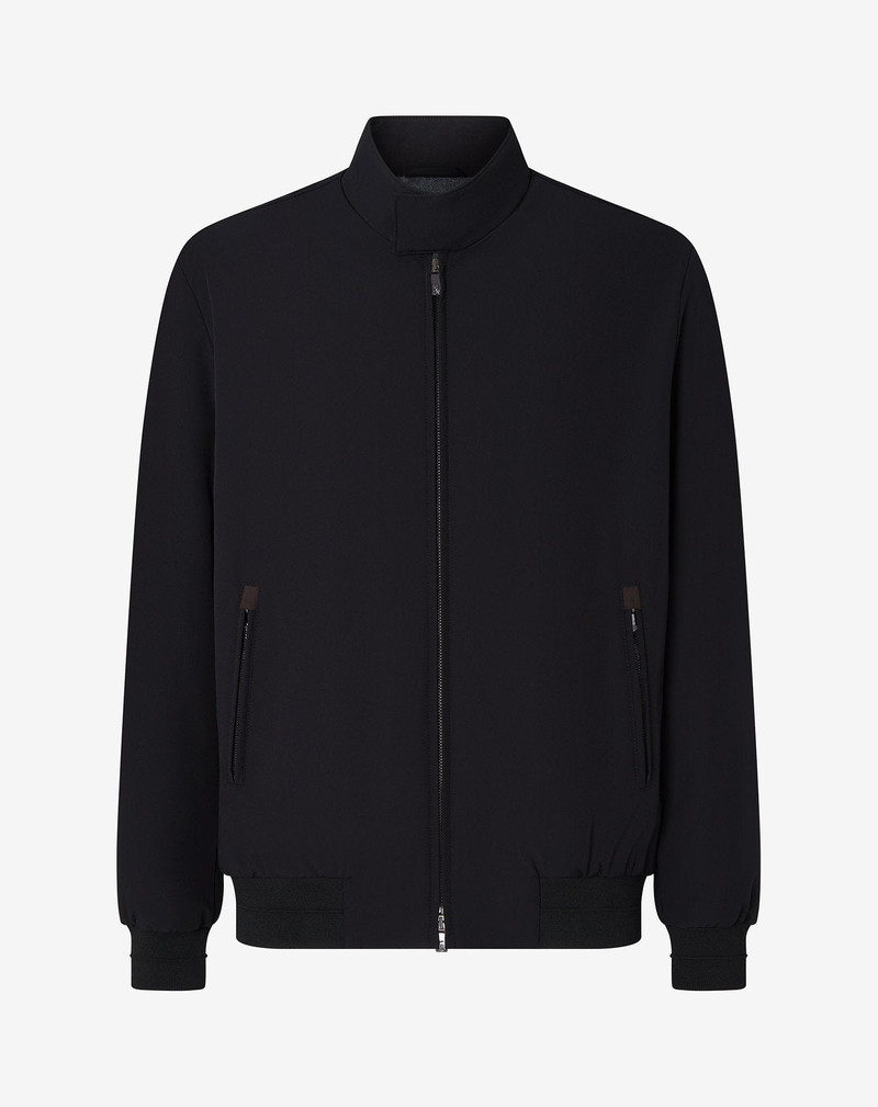 Black stretch technical fabric bomber jacket 1