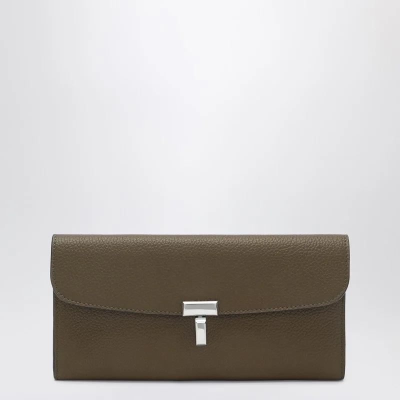 Taupe grained-leather T-lock wallet - 1