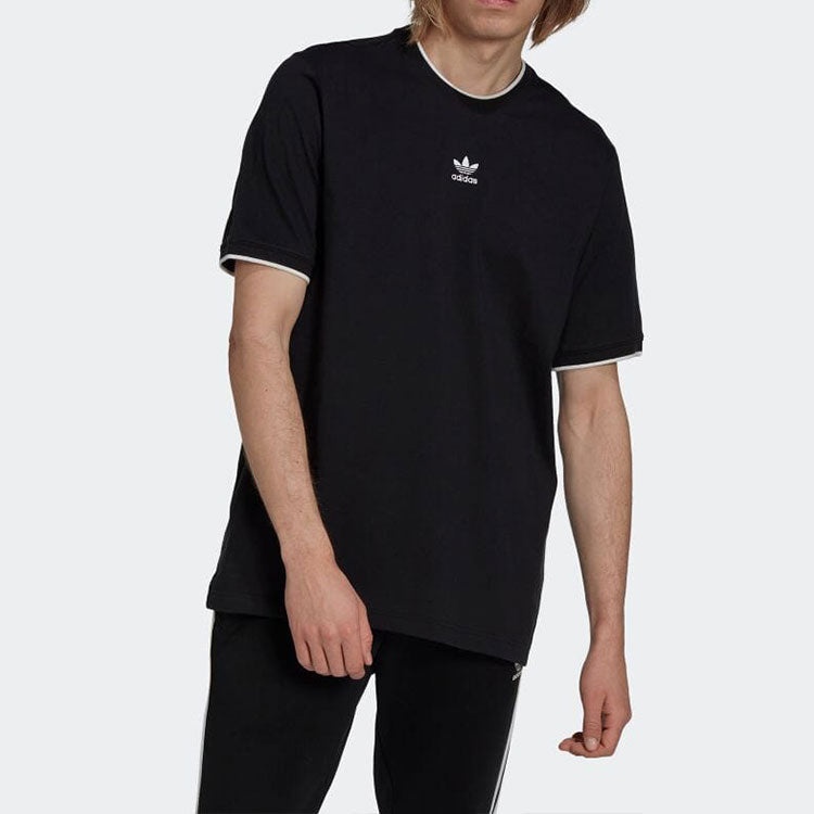 Men's adidas originals Solid Color Logo Casual Round Neck Short Sleeve Black T-Shirt HK7305 - 2