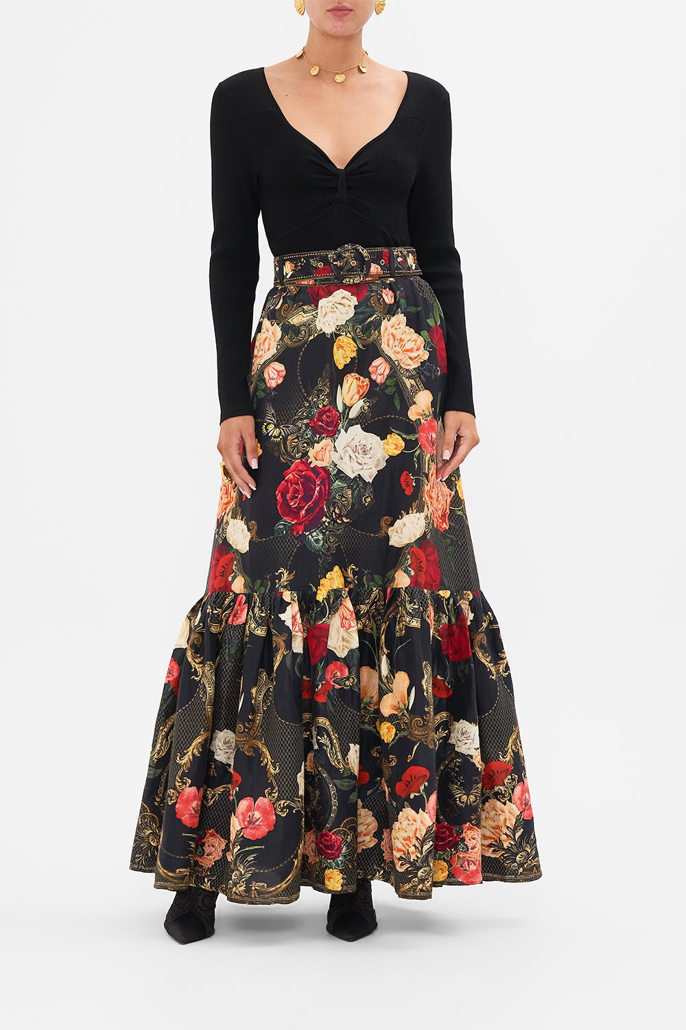 SKIRT WITH DEEP HEM FRILL AND BELT - 2