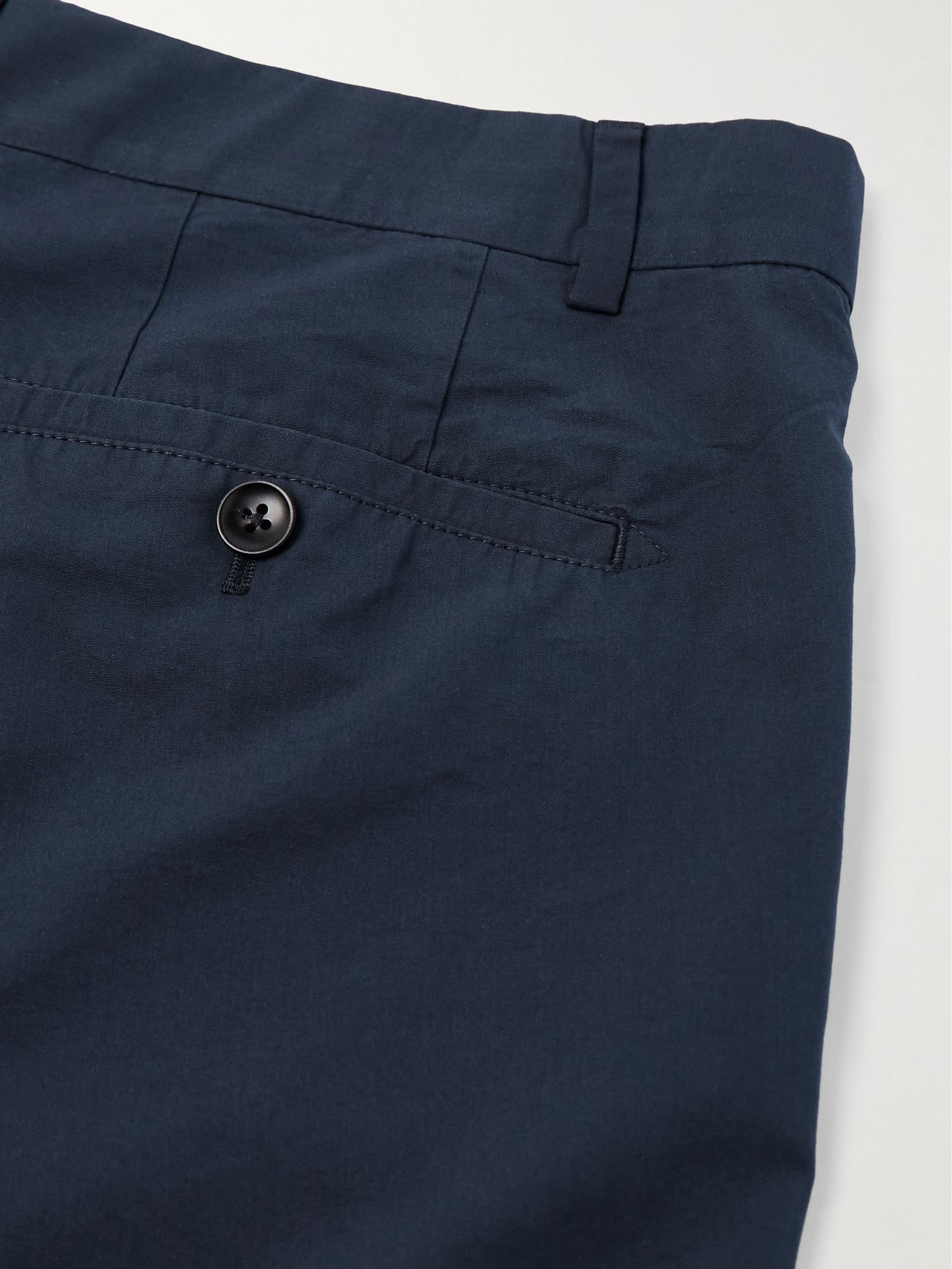 Straight-Leg Pleated Cotton and Silk-Blend Poplin Shorts Navy - 5