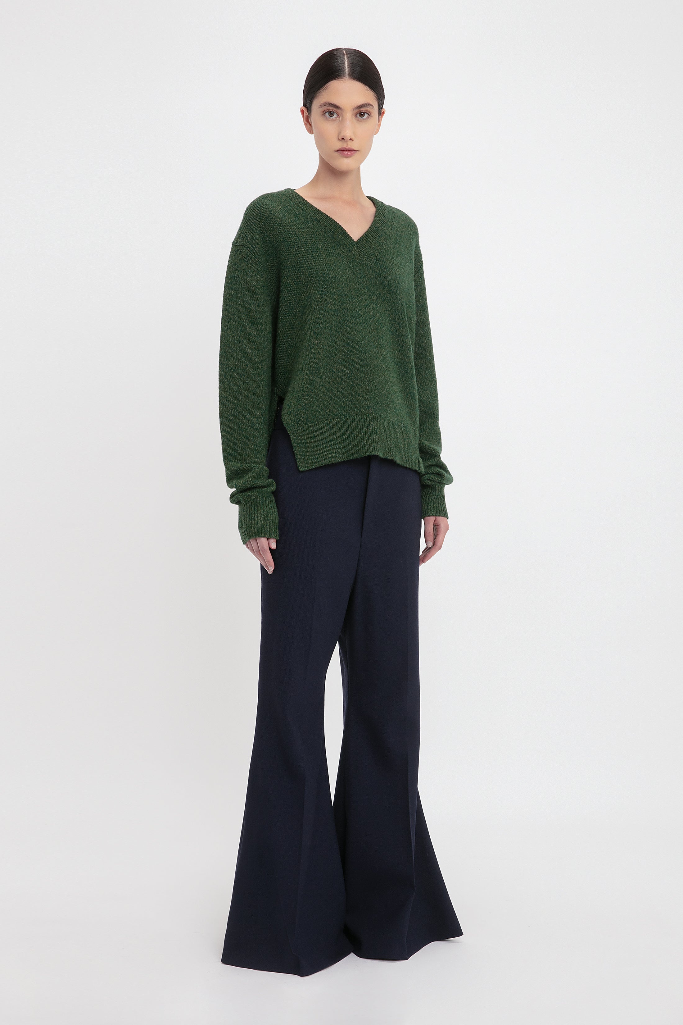 Convertible V-Neck Jumper In Spruce Green - 3