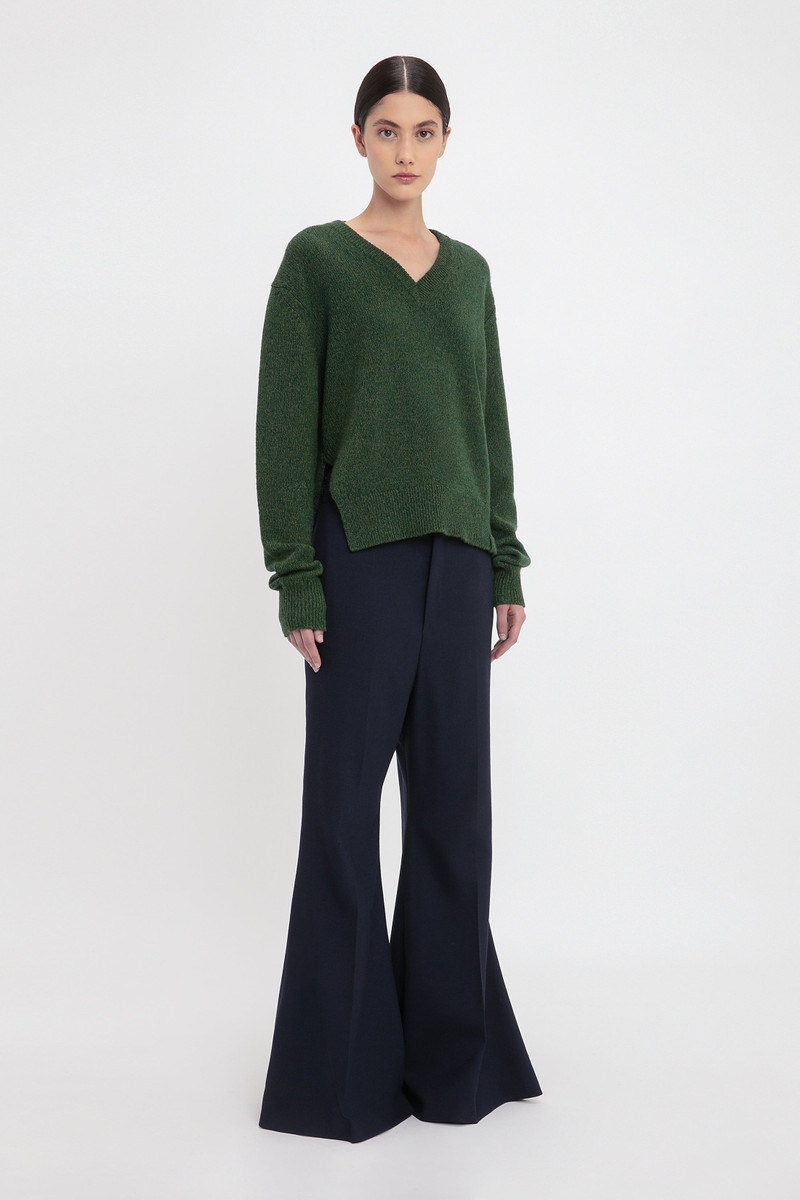 Convertible V-Neck Jumper In Spruce Green 3