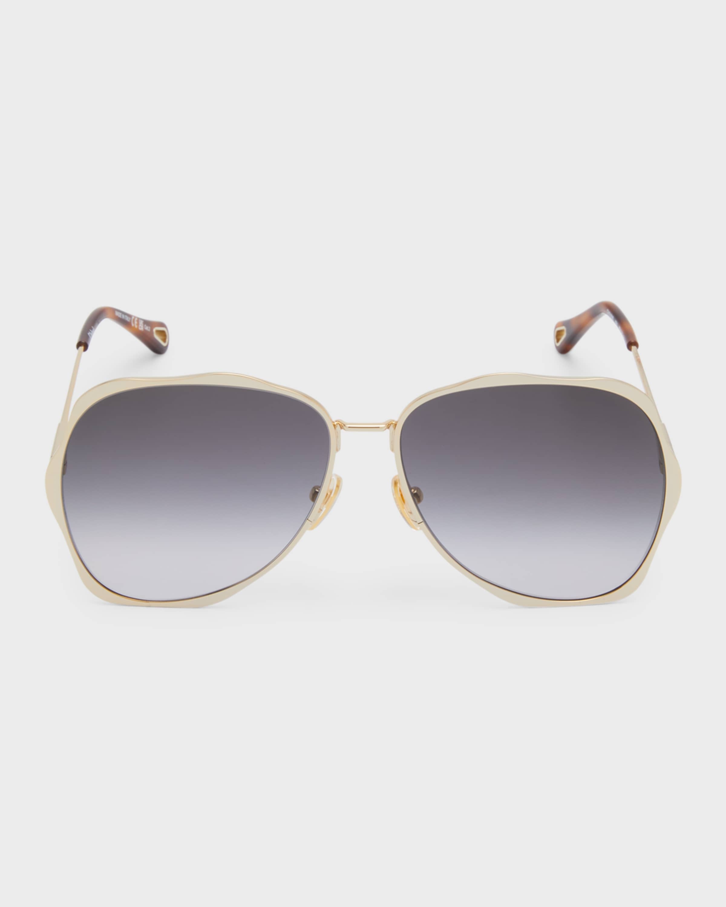 Golden Tortoiseshell Metal Aviator Sunglasses - 3