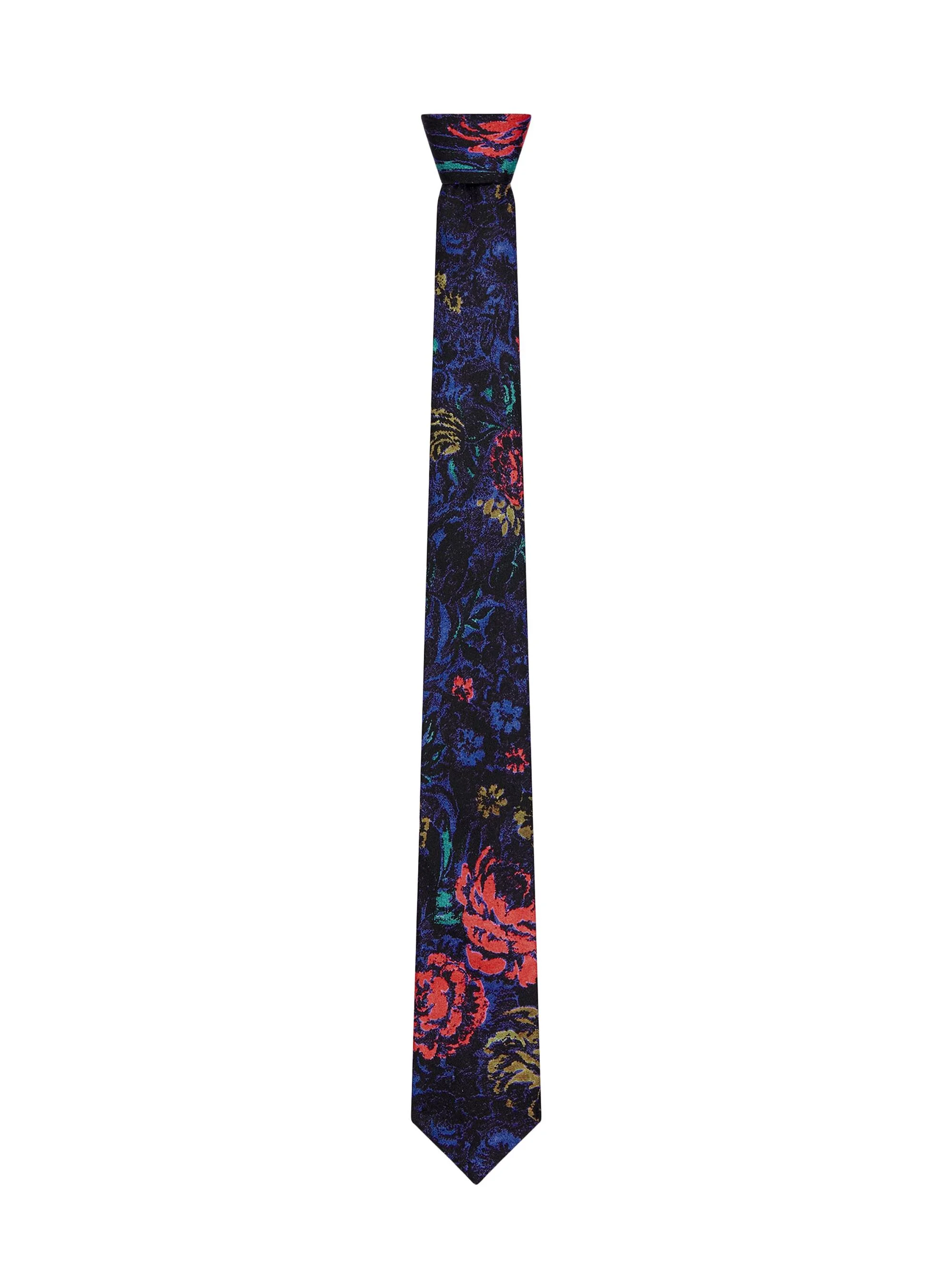 Men's Tie in Silk with Floral Print - Navy - 1