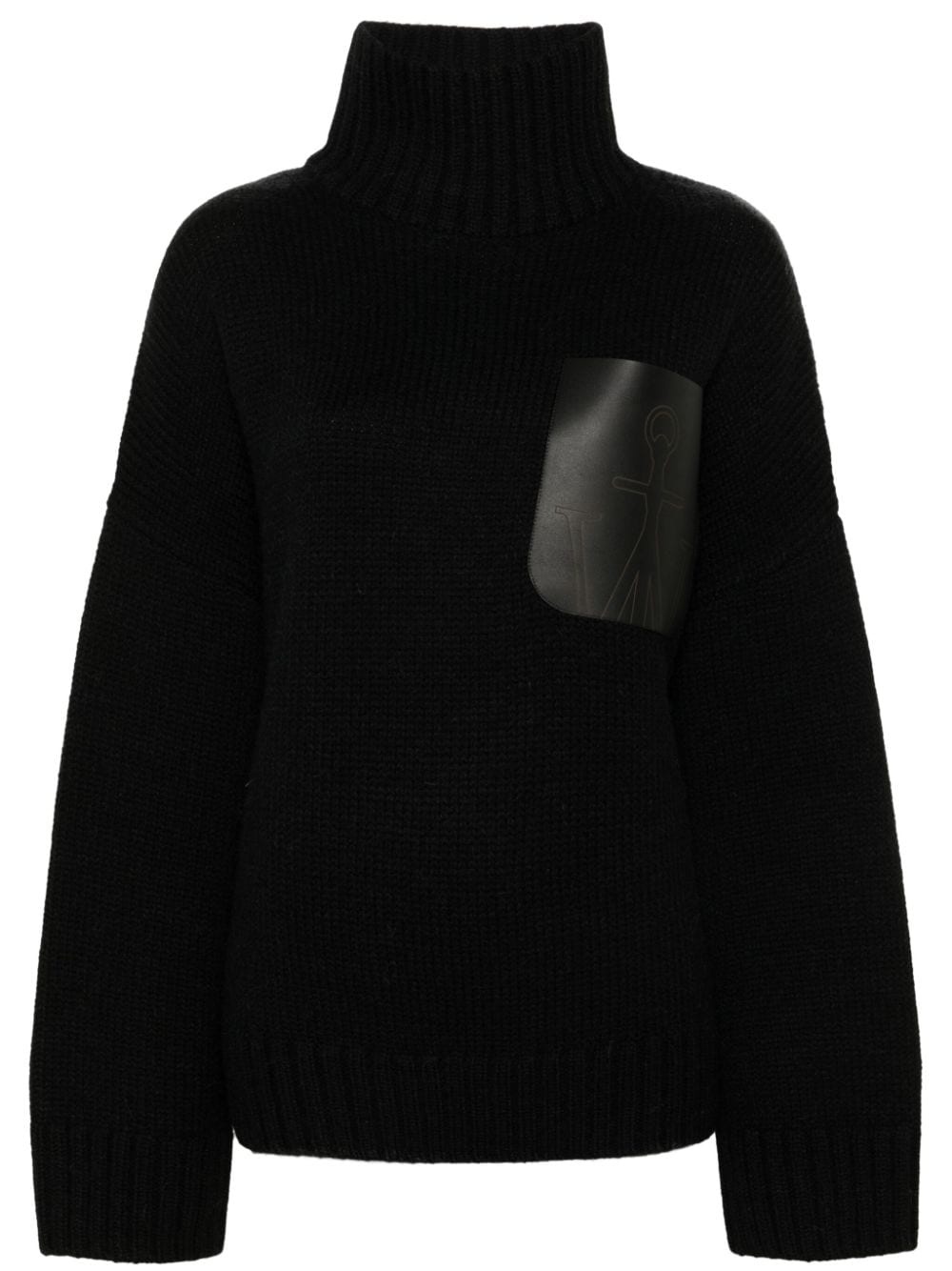 high-neck leather-pocket sweater - 1