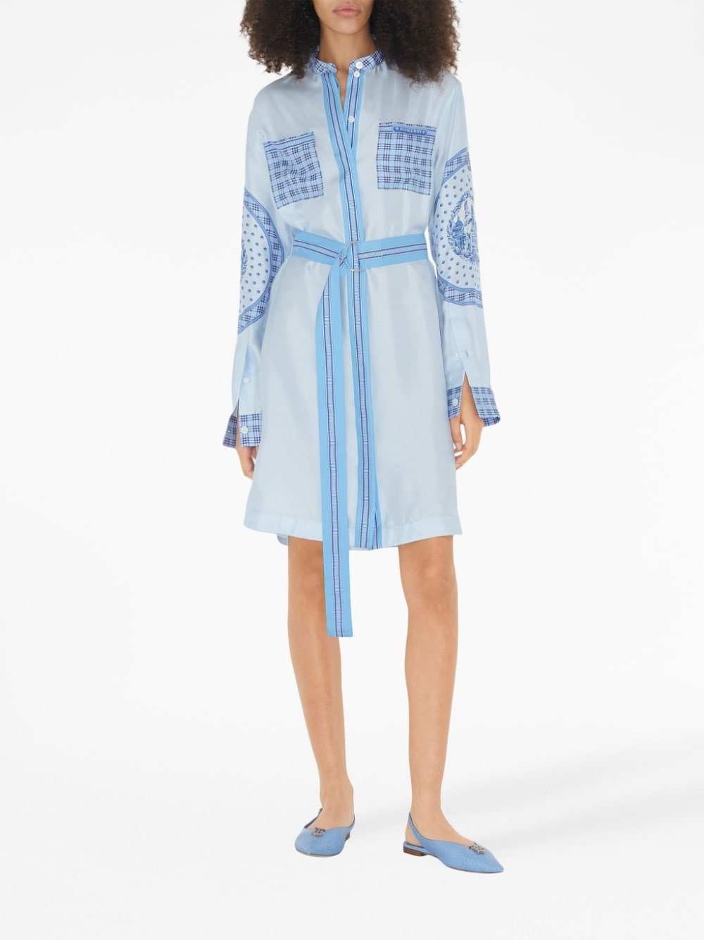 monument-print belted silk shirt dress - 2