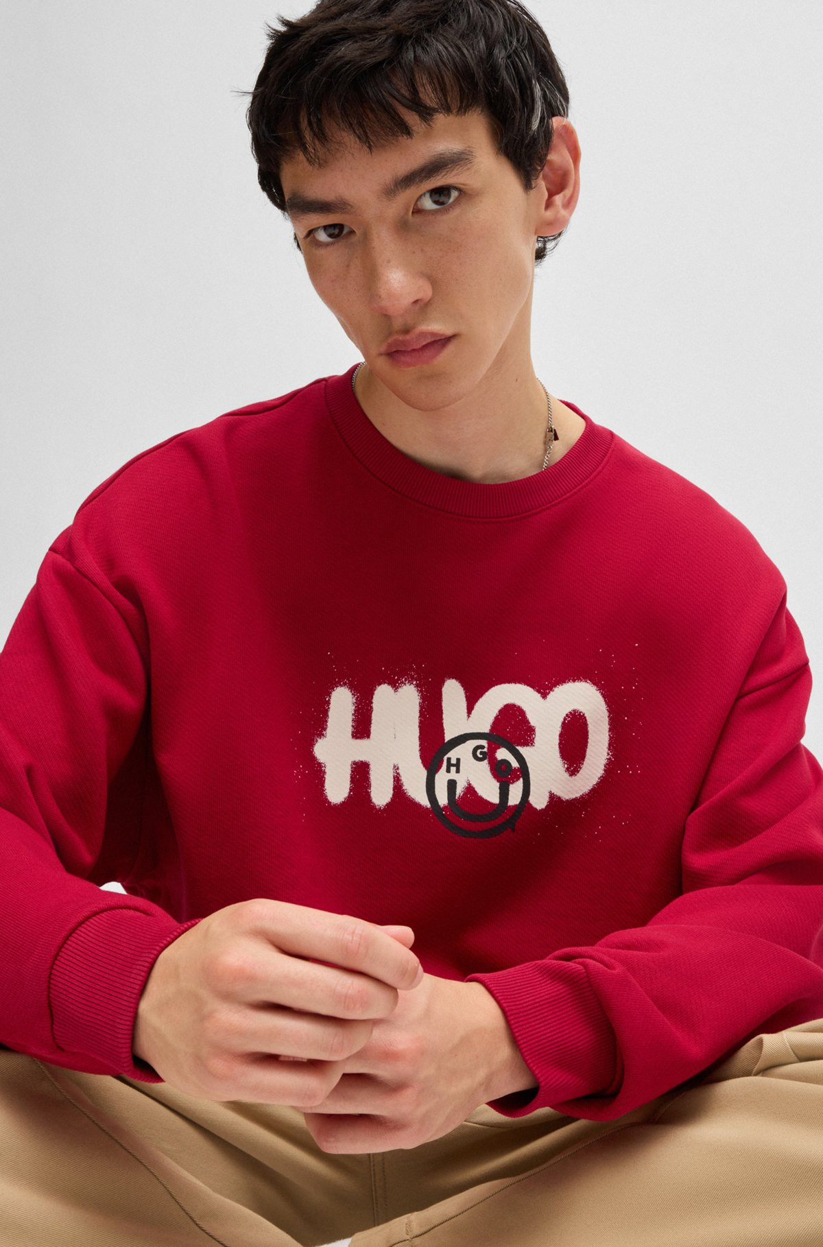 COTTON-TERRY SWEATSHIRT WITH HAPPY HUGO LOGO - 3