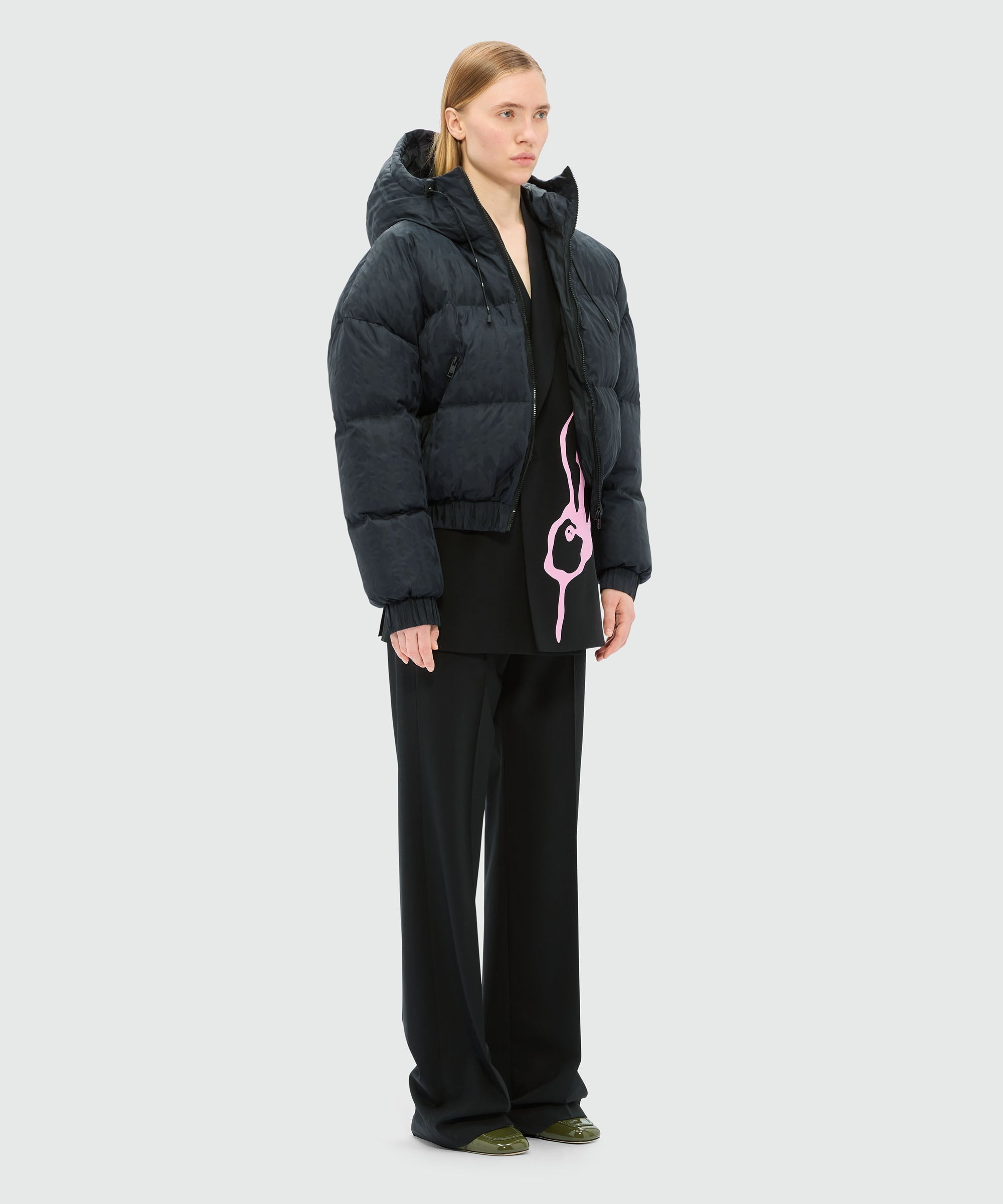Charcoal single-breasted jacket in cool wool with "Sketched Bunnies" print - 4