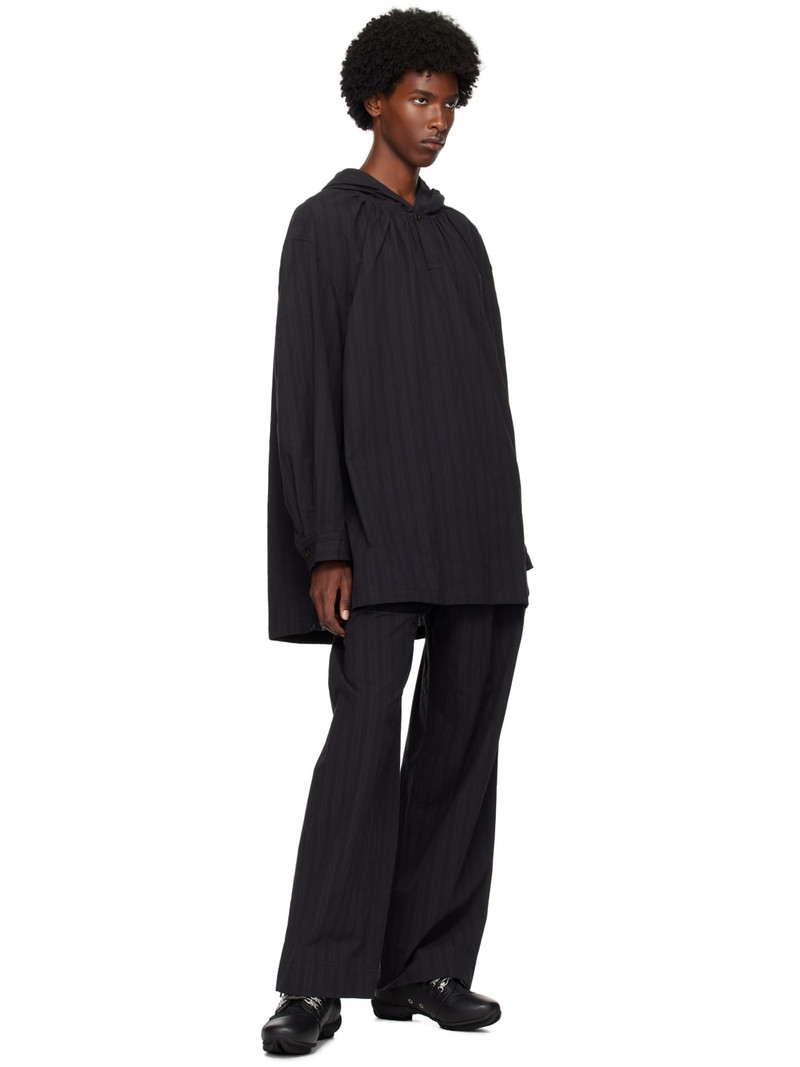AMOMENTO Black Shirring Hooded Top outlook
