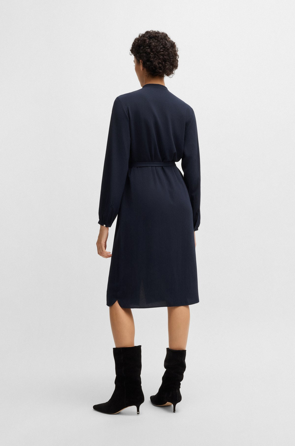 BELTED SHIRT DRESS IN CREPE GEORGETTE WITH STAND COLLAR - 4