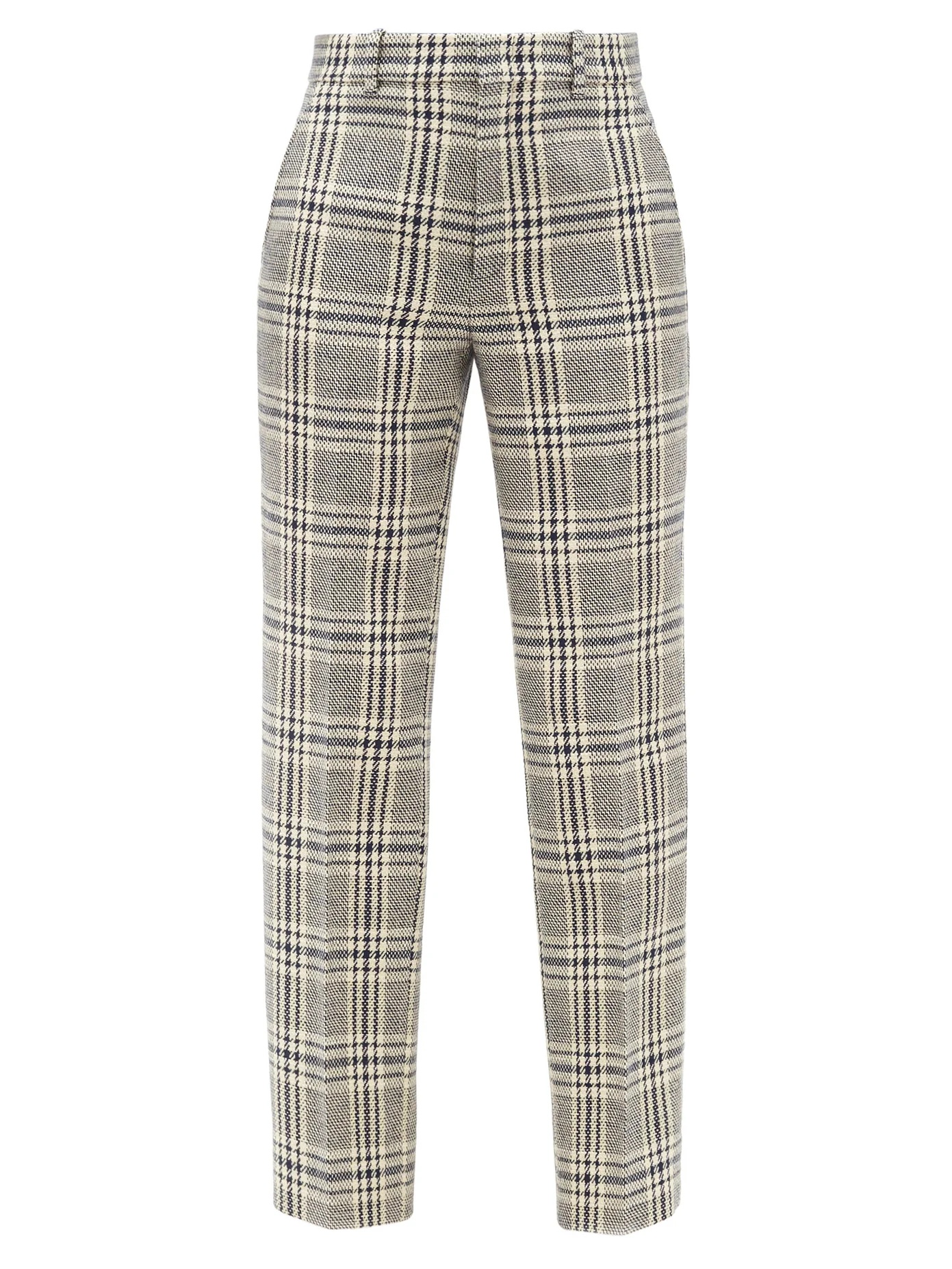 Checked wool-blend straight-leg trousers - 1