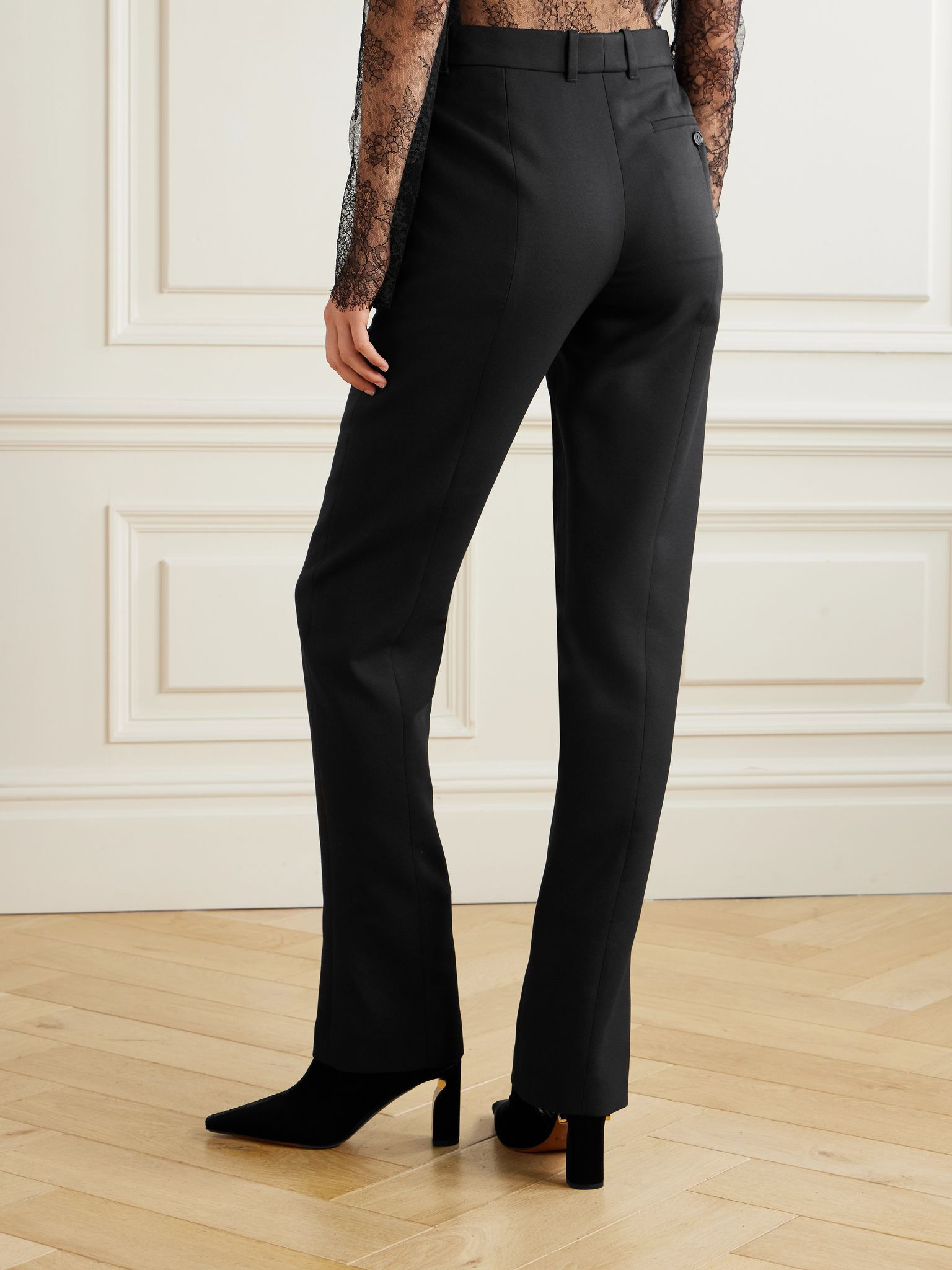Wool-blend crepe straight-leg pants Black - 3