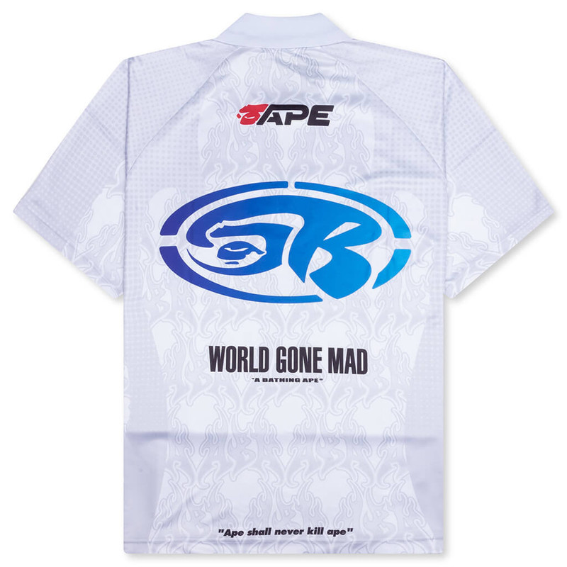 A BATHING APE® FLAME PATTERN OVERALL PRINT HALF ZIP RELAX FIT POLO SHIRT - WHITE outlook