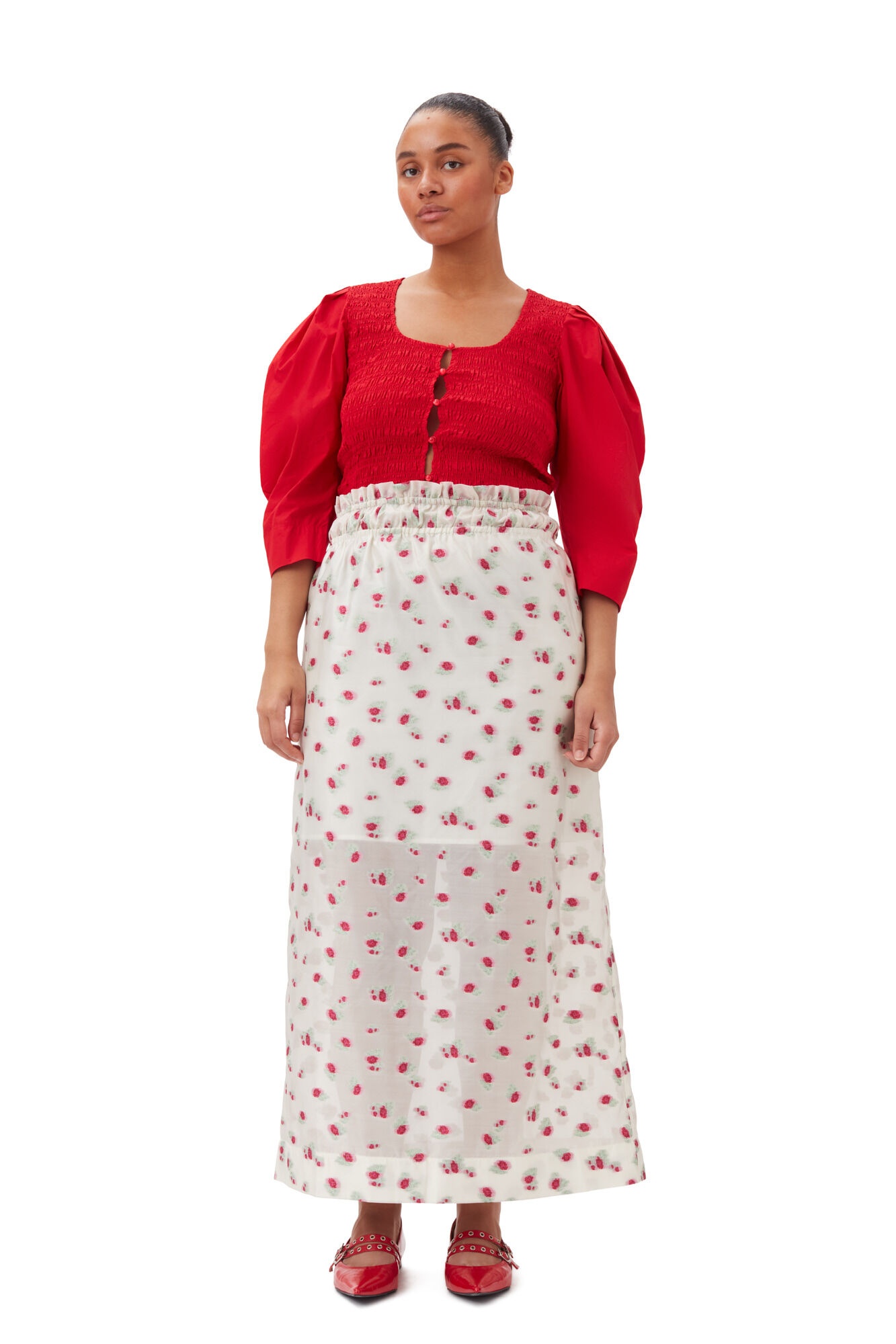 FLORAL ORGANZA JACQUARD LONG ELASTICATED SKIRT - 6