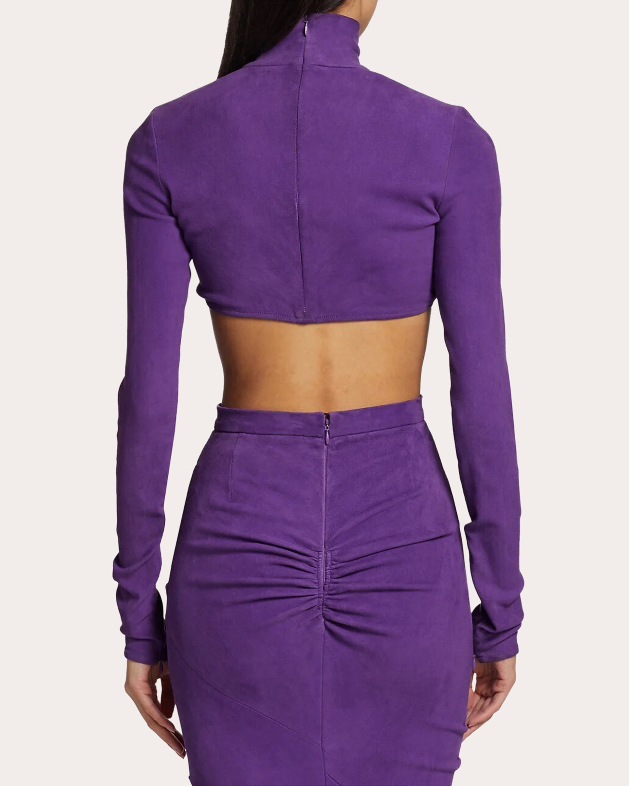 Cropped Mock Neck Suede Top - 4