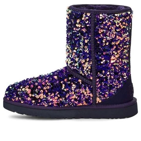(WMNS) UGG Classic Short Stellar Sequin Snow Boots Black/Blue/Purple 1112514-MDL - 1