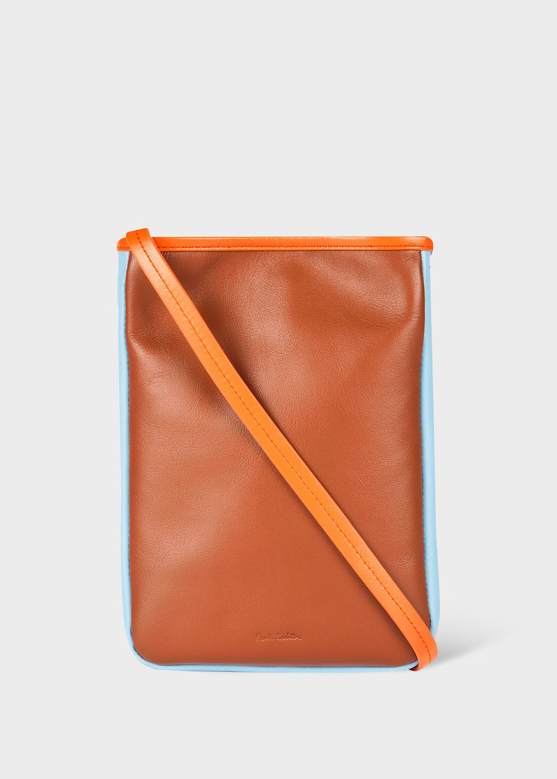 Tan Colour-Block Leather Pouch Bag 1