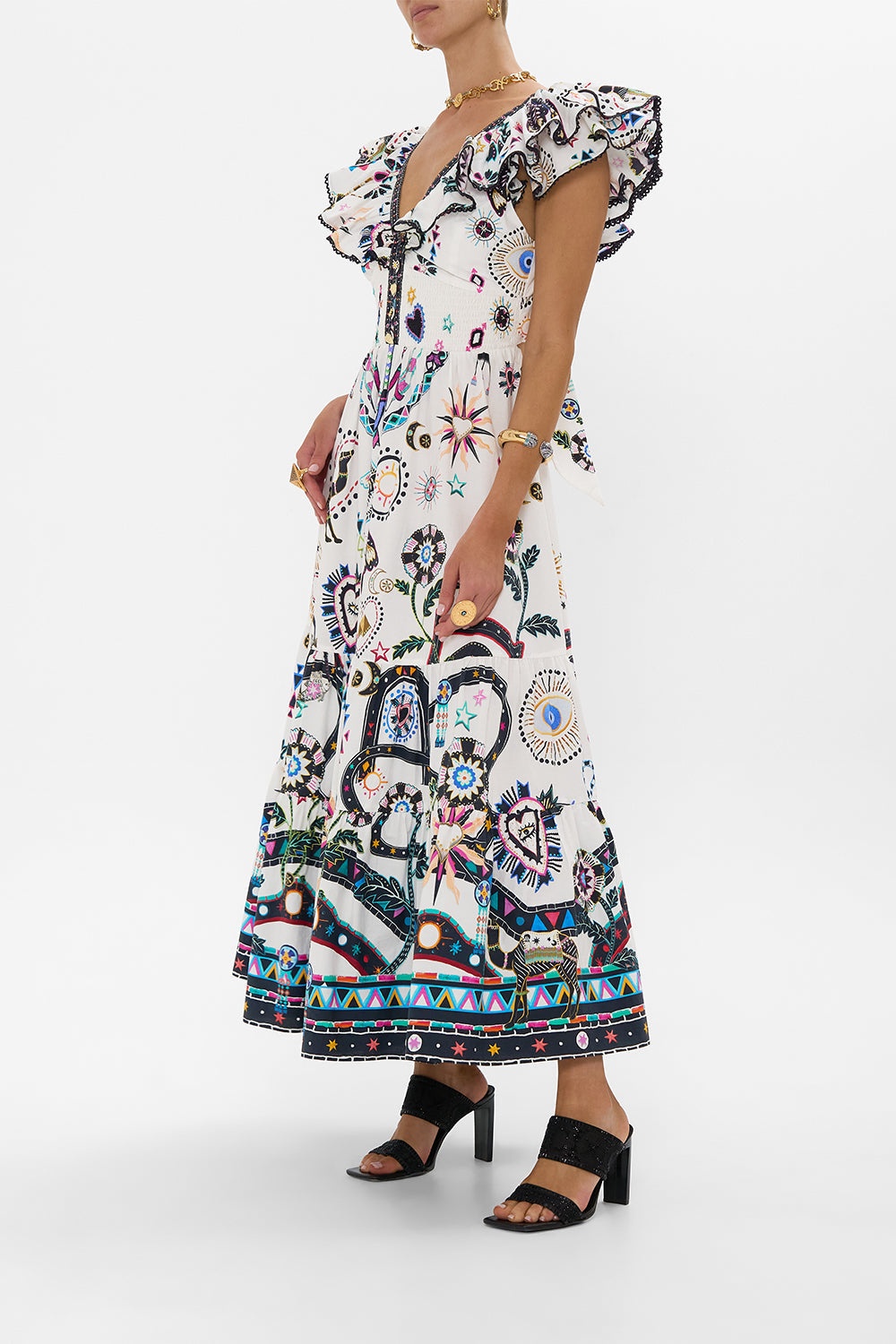 TIERED DRESS WITH NECK FRILL - 4