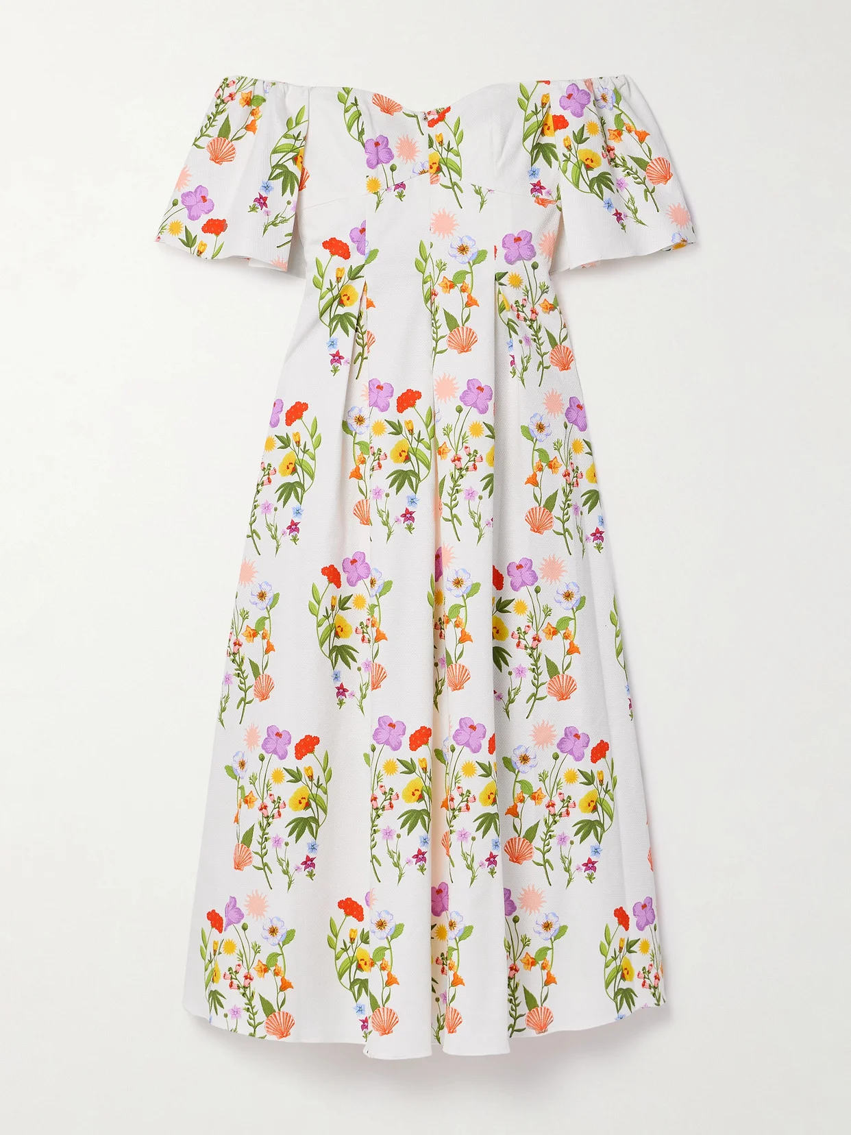 Gracie Off-the-shoulder Pleated Printed Cotton-blend Piqué Dress - 1