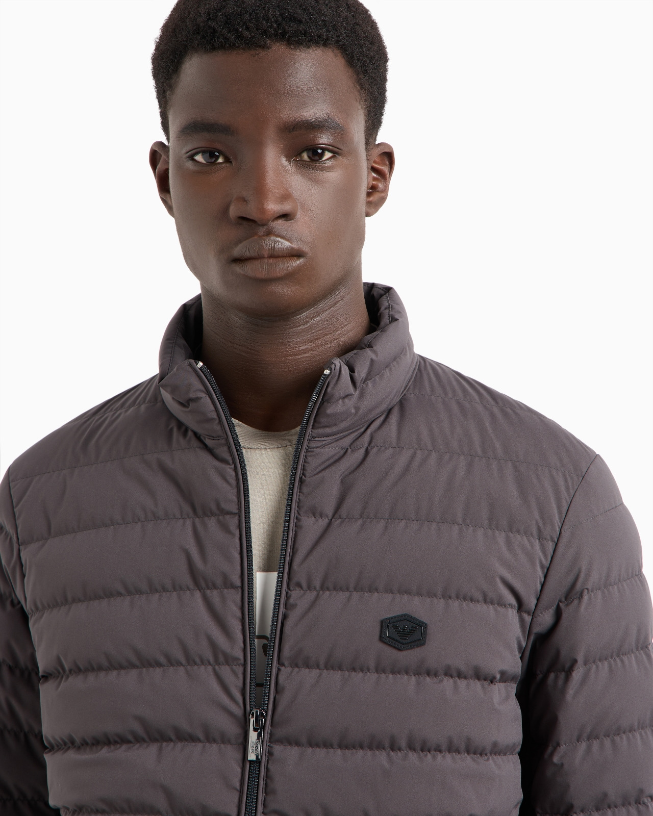 Quilted nylon full-zip down jacket with eagle logo patch - 5