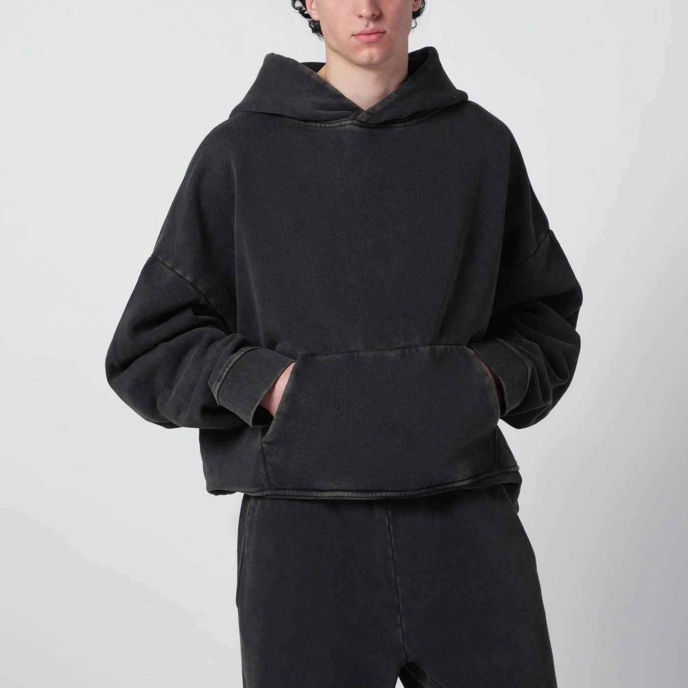 Washed black cotton sweatshirt - 1