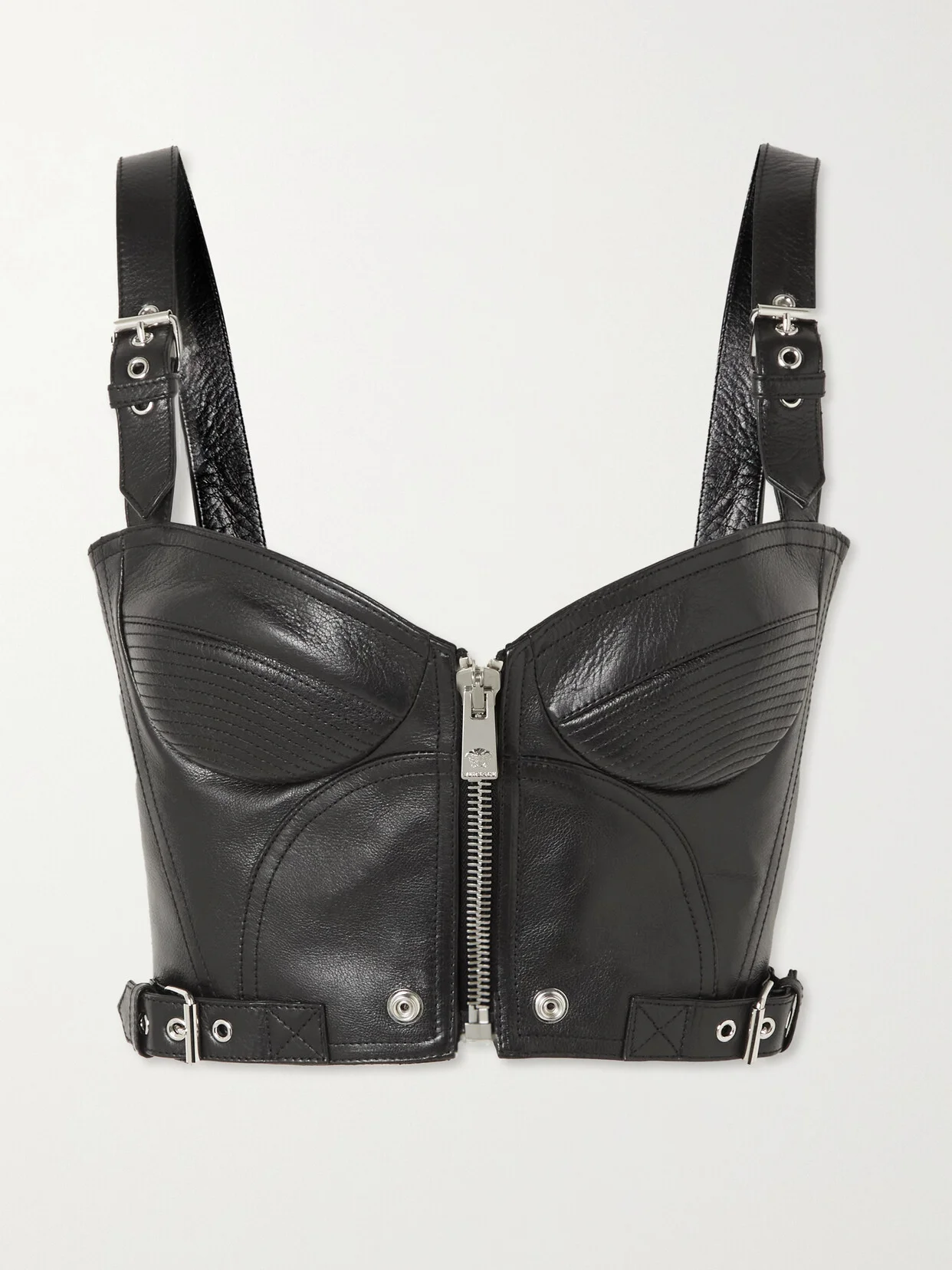 Buckled Textured-leather Bralette - 1