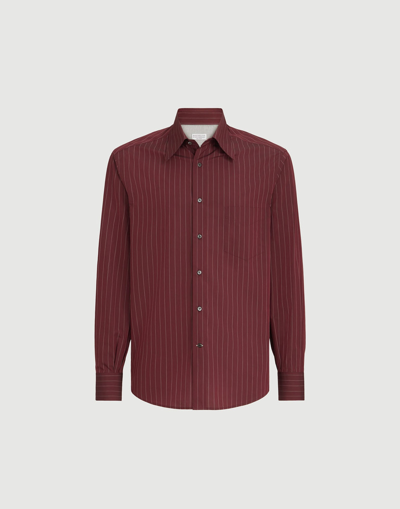 Double pinstripe cotton overshirt with Italian collar and chest pocket 1