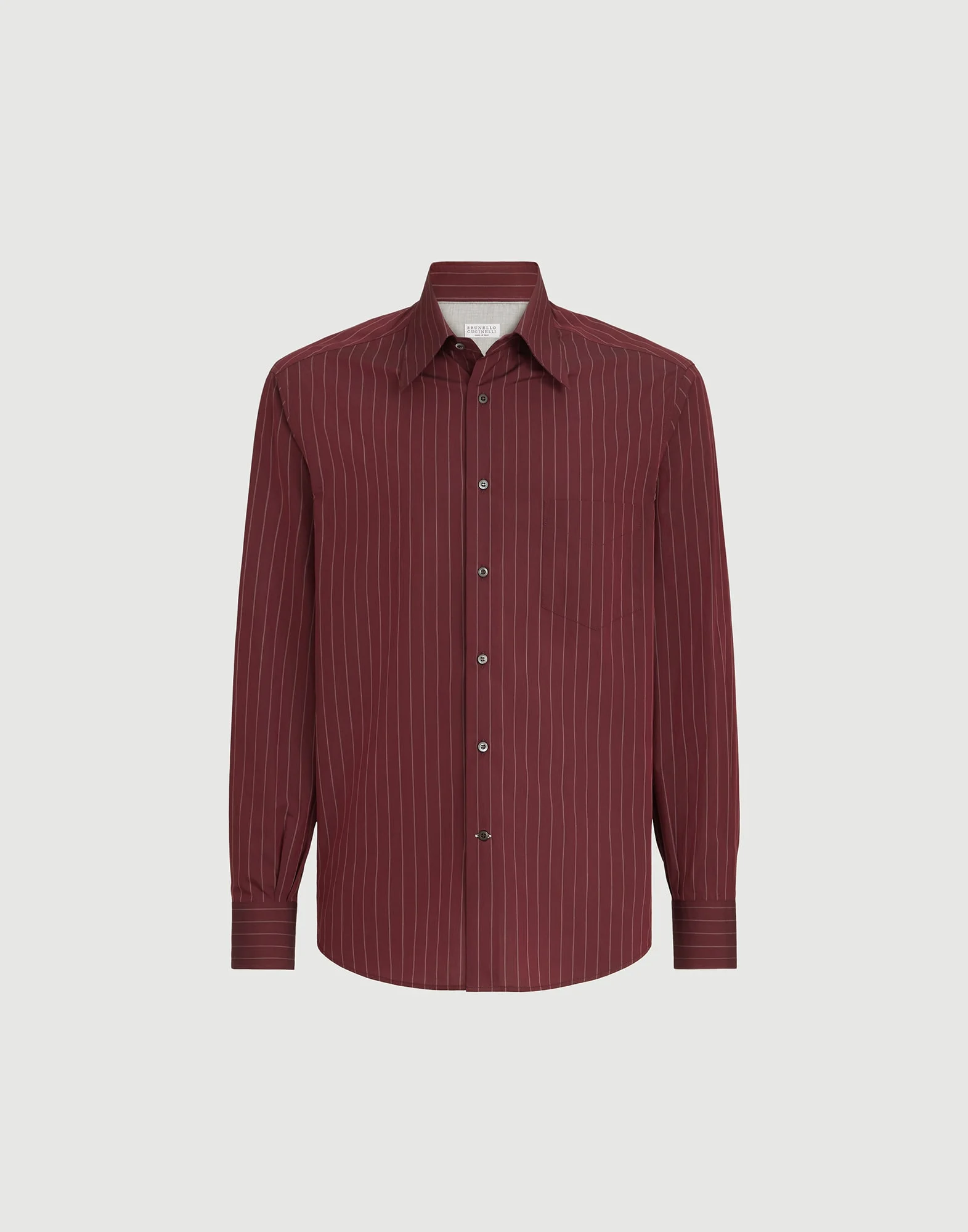 Double pinstripe cotton overshirt with Italian collar and chest pocket - 1