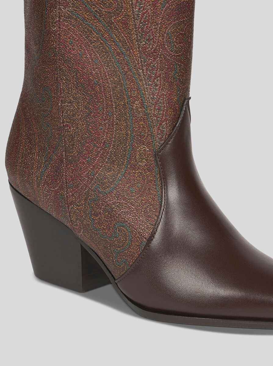 PAISLEY JACQUARD AND LEATHER BOOTS - 4