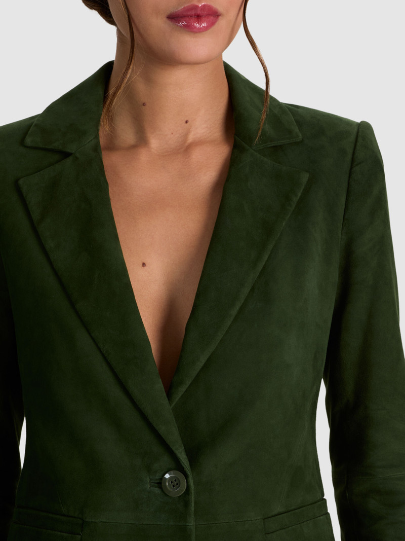 MACEY SUEDE CINCH WAIST BLAZER - DARK FERN 5