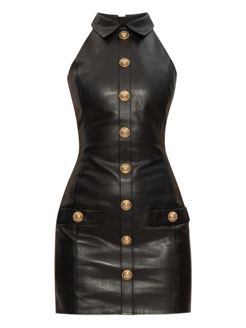 leather buttoned mini dress - 1