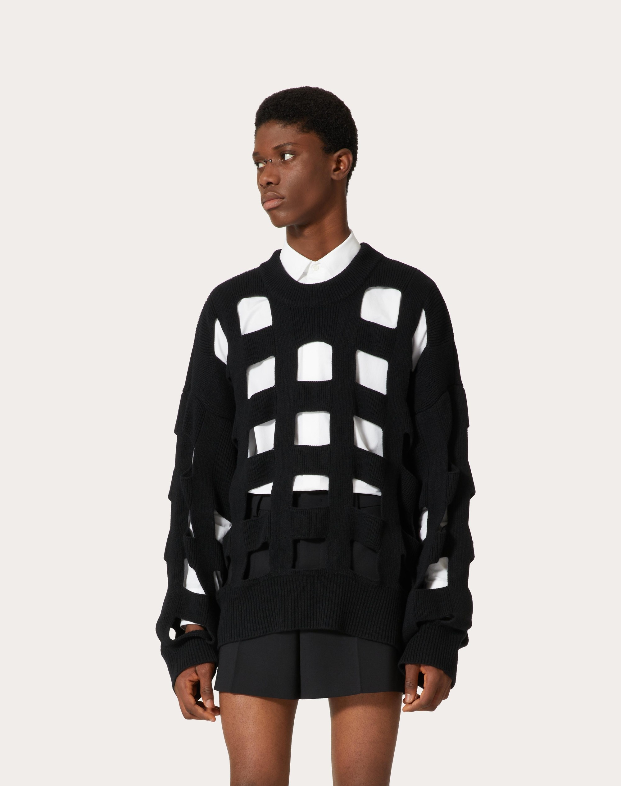 WOOL CREWNECK SWEATER WITH CUT-OUT DESIGN - 3